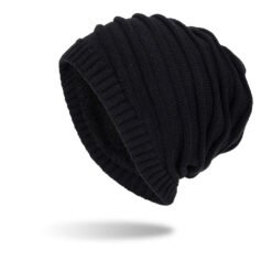 Men's Plush Sweater Hat Outdoor Warm Knit Ear Guards - Black