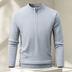 Men's Half-zip Knit Sweater Pullover Solid Color - Light Gray, L