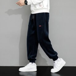 Men's Weighted Loose Wide Leg Corduroy Lounge Pants - Dark Blue, 4XL