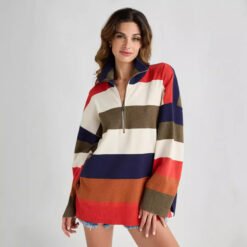 Women's Half Zip Turtleneck Pullover Long Sleeve - Orange, XL