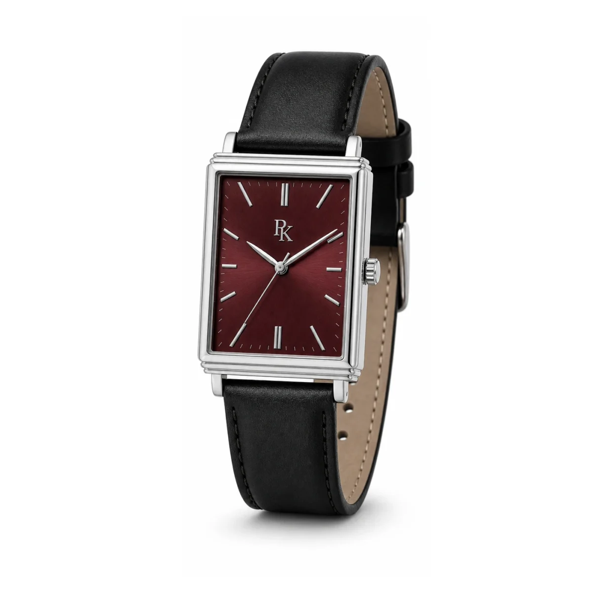 rk-dco-32-brg-lth-angle Royal Kinzy Deco 32mm Burgundy Leather Square Watch - Image 3