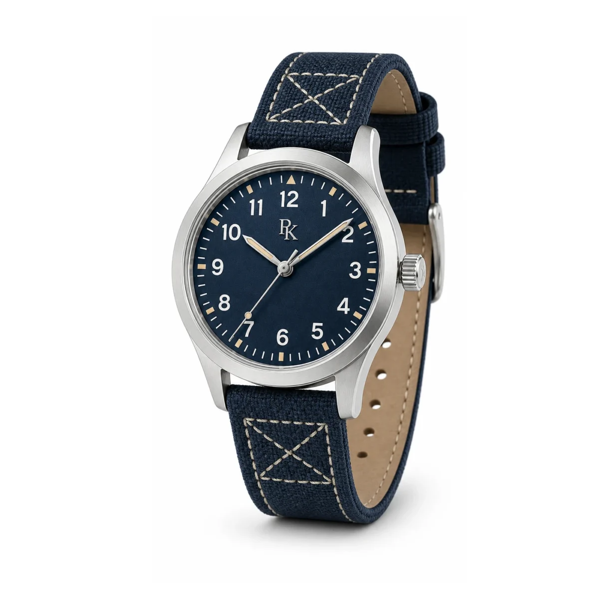 rk-nmd-42-blu-cnv-angle Royal Kinzy Nomad 42mm Blue Canvas Field Watch - Image 3