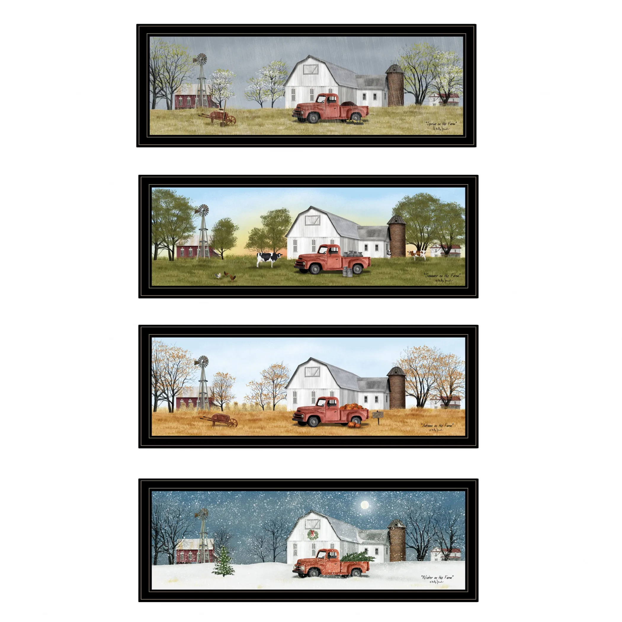 Set Of Four Billy Jacobs Four Seasons Collection VII 3 Black Framed Print Wall Art - Image 2