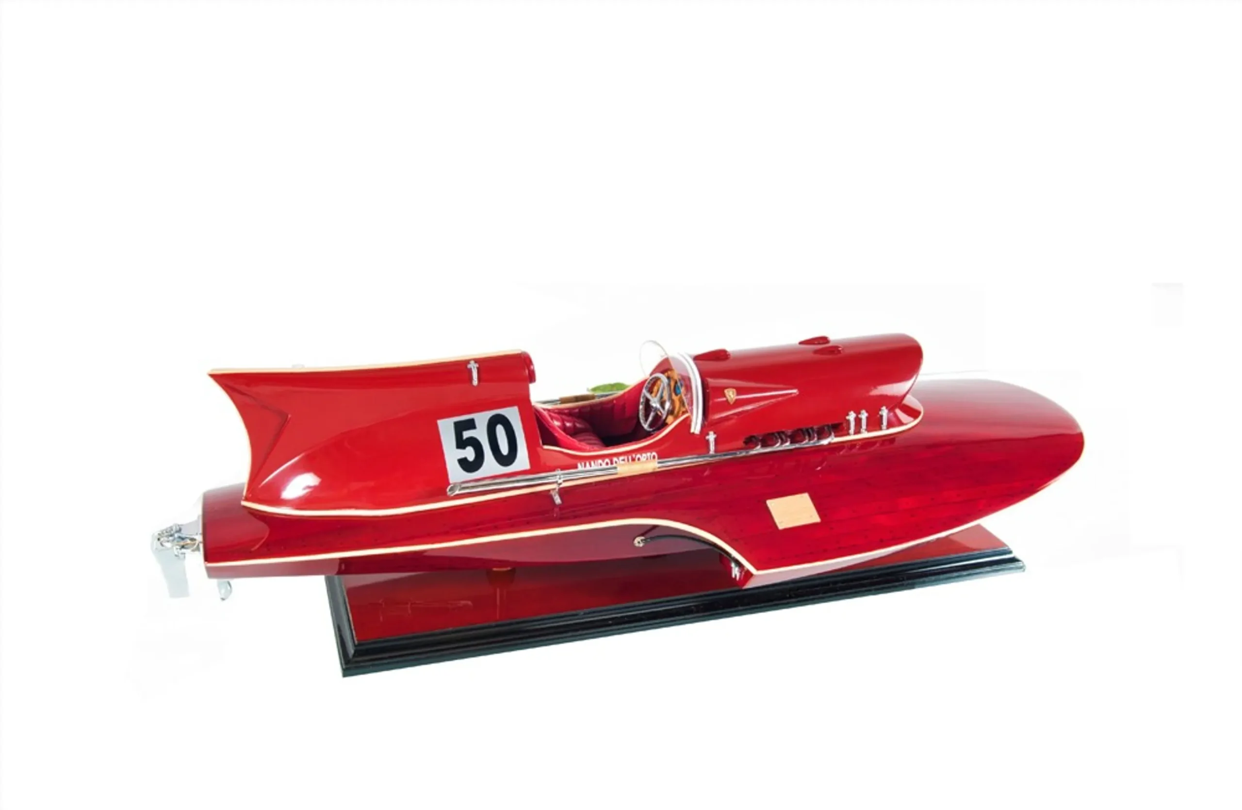 7" Red Manufactured Wood Hand Painted Decorative Boat - Image 6