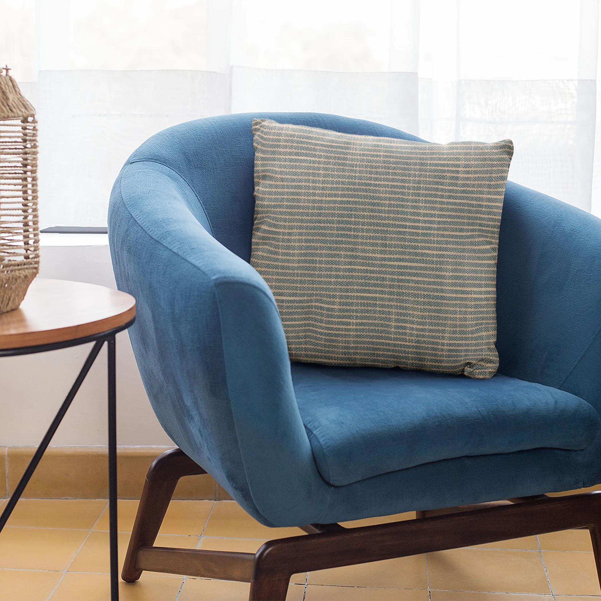 Plutus Blue Simple Stripe Luxury Throw Pillow - Image 6
