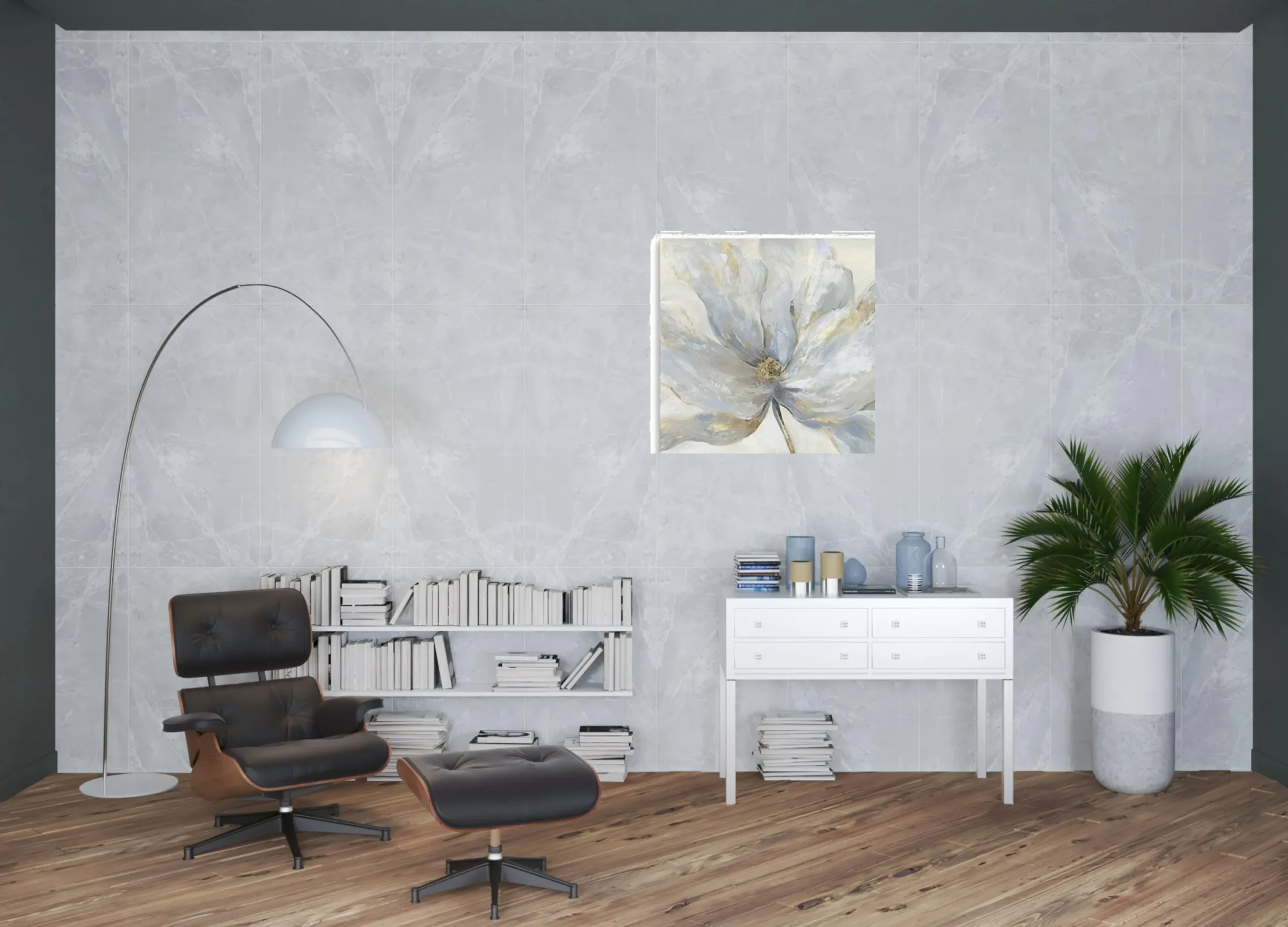Soft Blue And Grey Flower With Gold Details Unframed Print Wall Art - Image 5