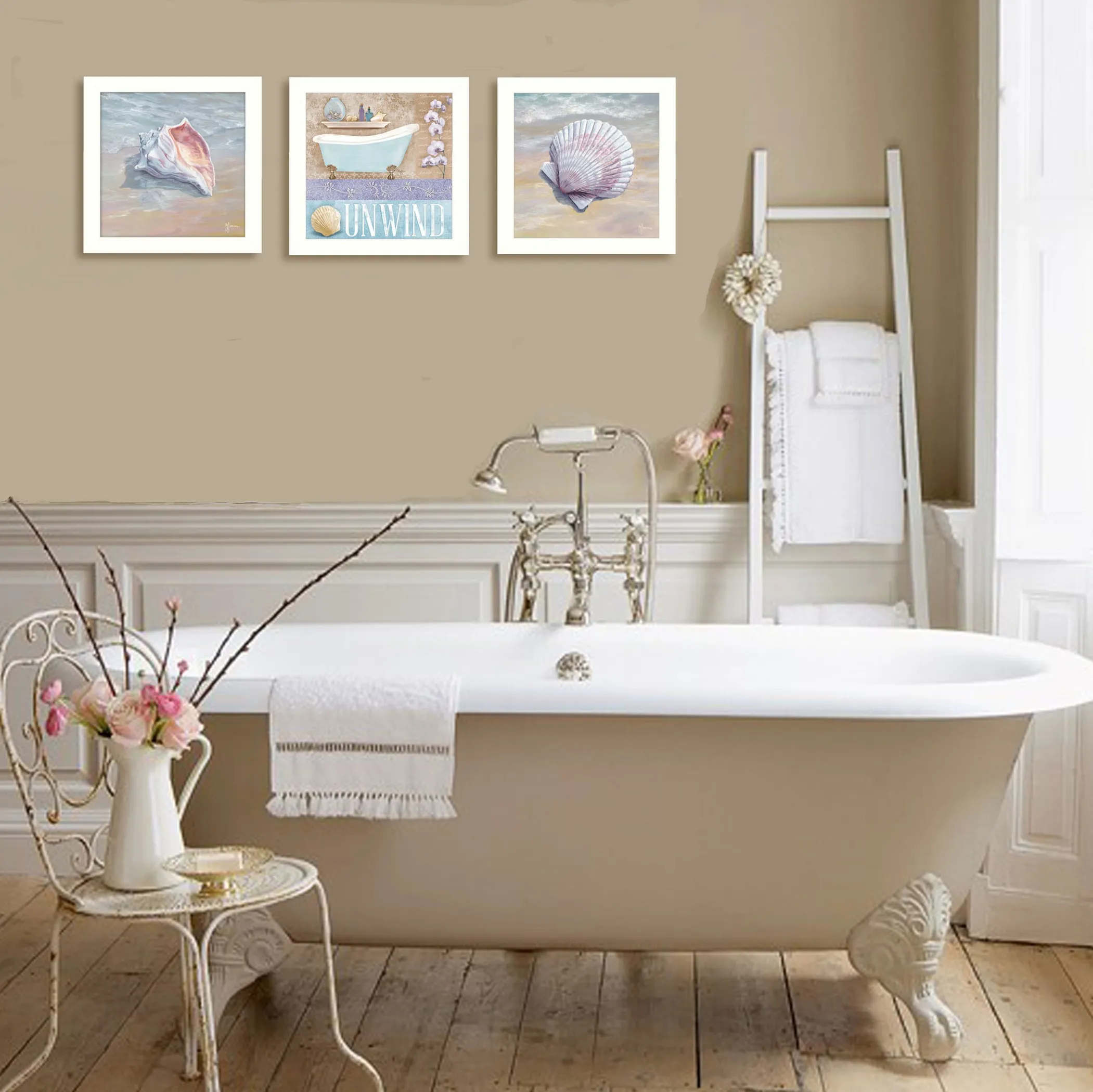 Set Of Three Shells II White Framed Print Bathroom Wall Art - Image 4