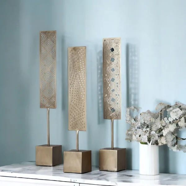 Set Of Three Gold Abstract Metal Cutout Tabletop Decor Pieces