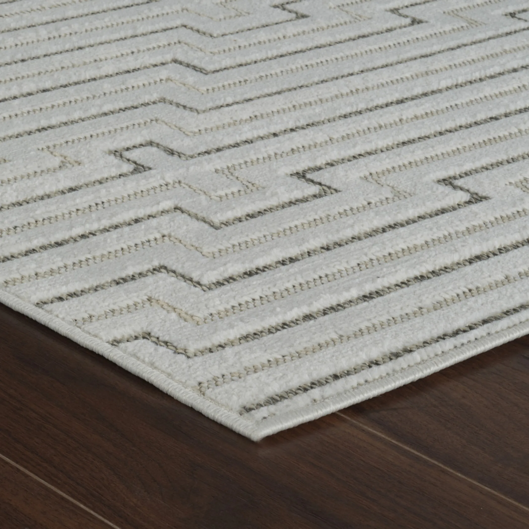 6' X 9' Cream and Beige Geometric Distressed Indoor Outdoor Area Rug - Image 6