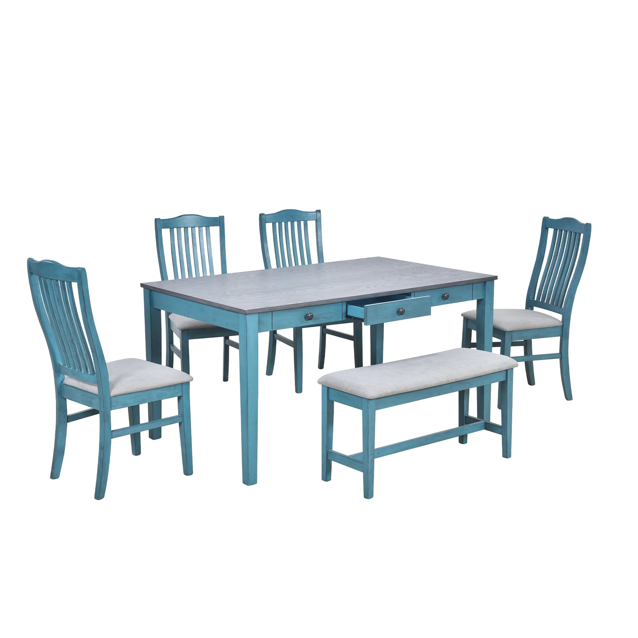 Mid-Century 6-Piece Wood Dining Table Set - Image 3
