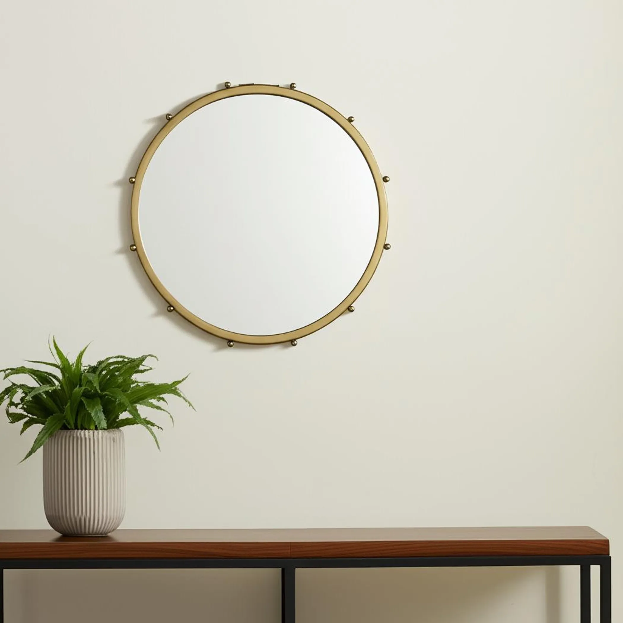 Metal Beaded Round Framed Accent Mirror - Image 2
