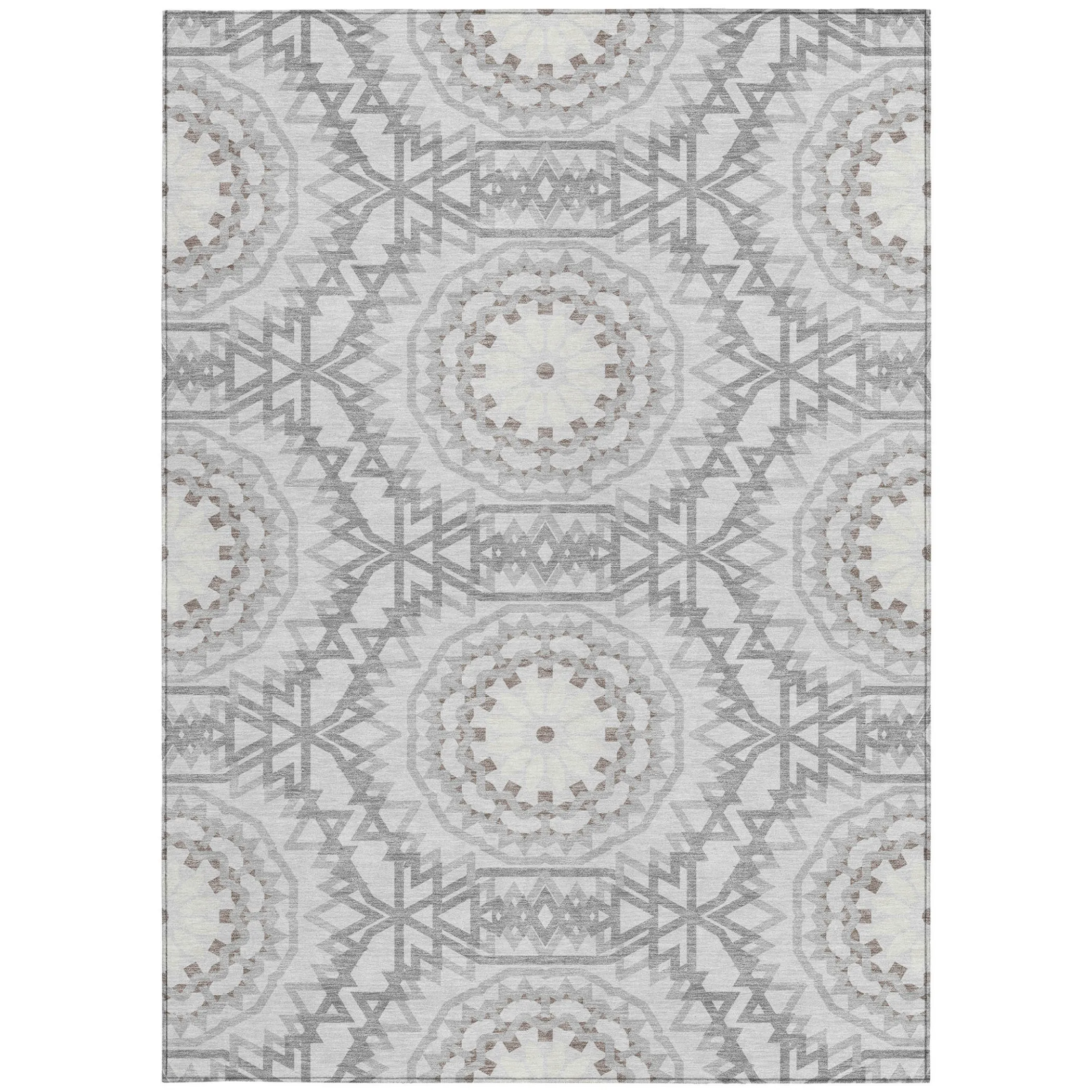 10' X 14' Silver Ivory And Gray Floral Medallion Washable Indoor Outdoor Area Rug - Image 6
