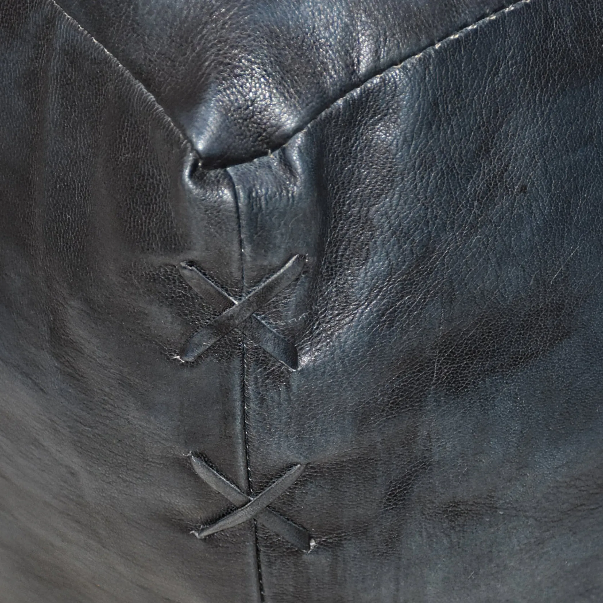 Solid Handmade Goat Leather Square Pouf (Recycled Cotton Fill) - Image 6