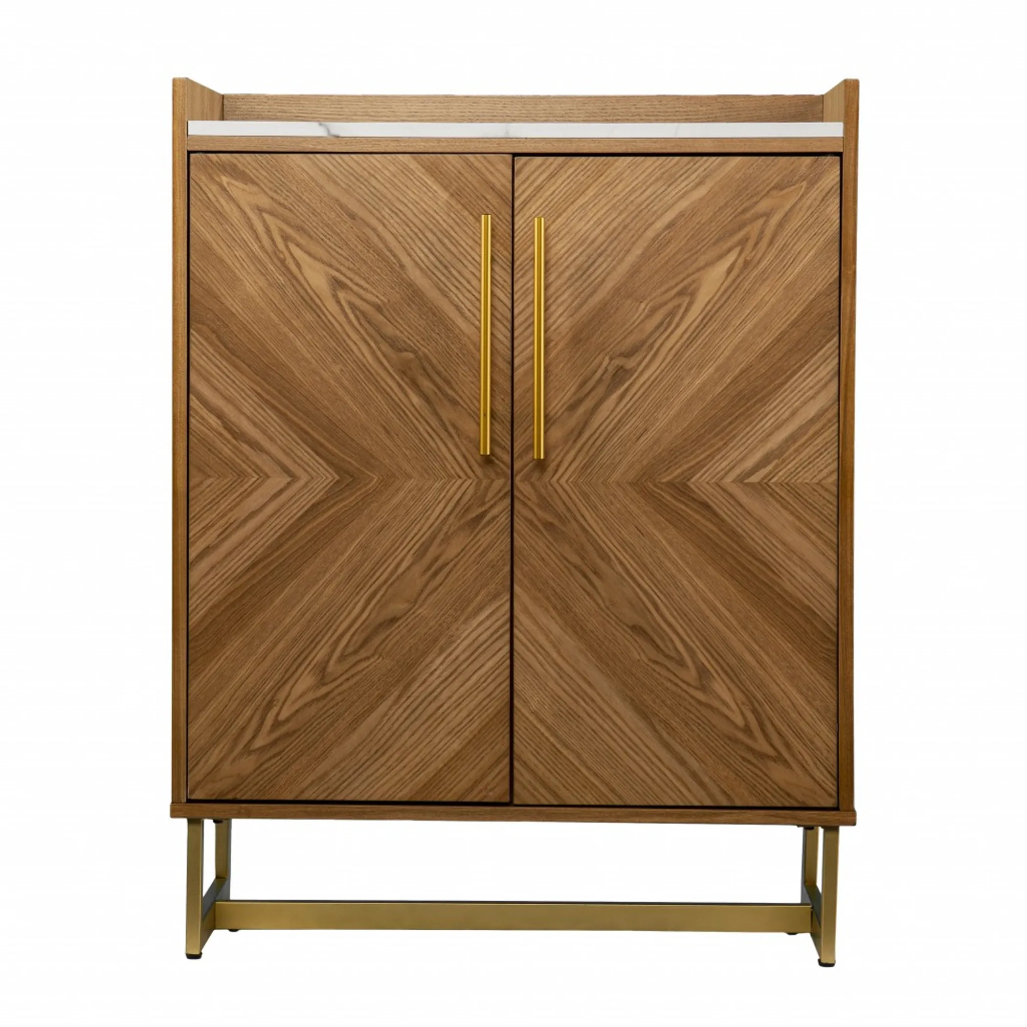 Retro Gold Natural and Faux Marble Wine Cabinet