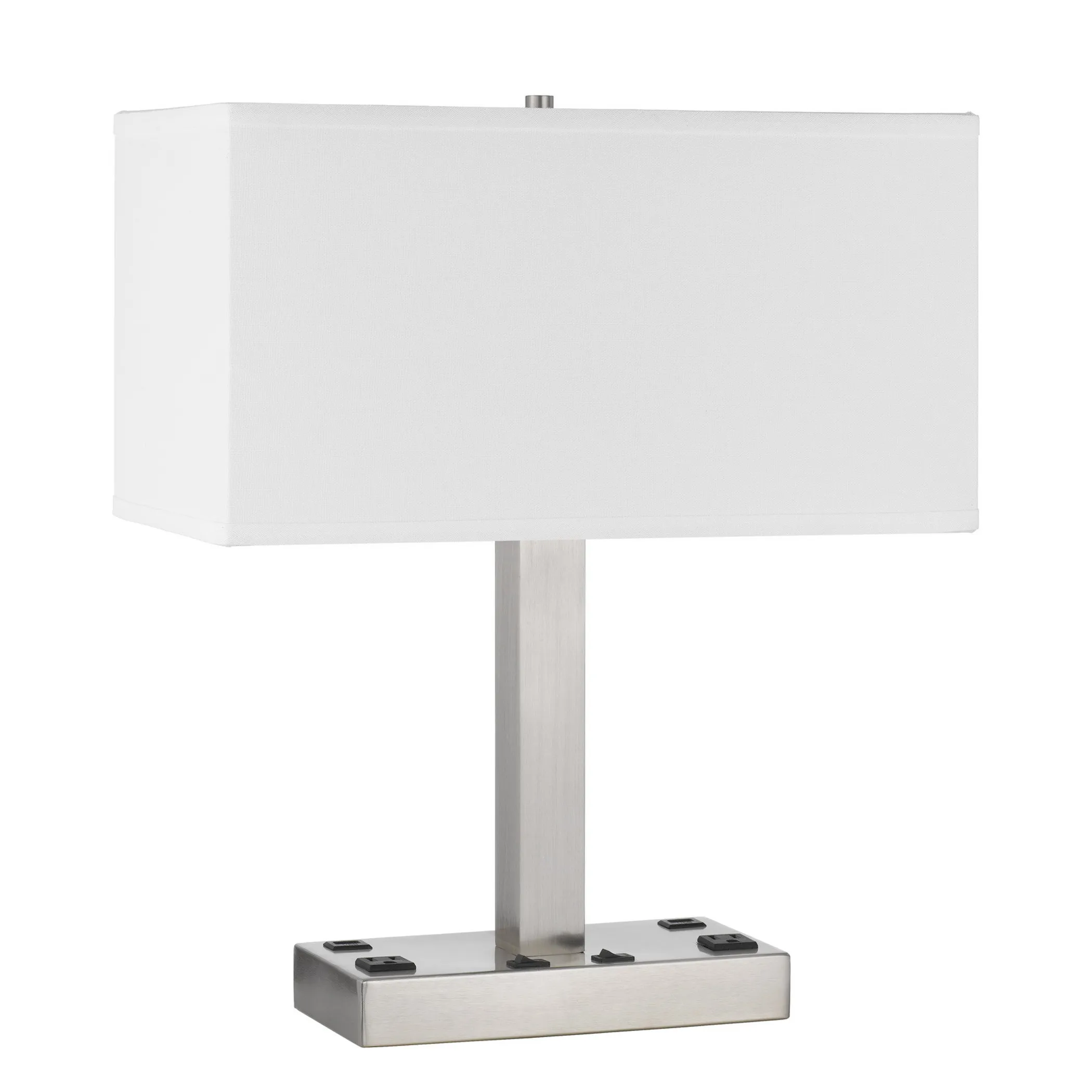 21" Nickel Metal Two Light Desk USB Table Lamp With White Shade - Image 2