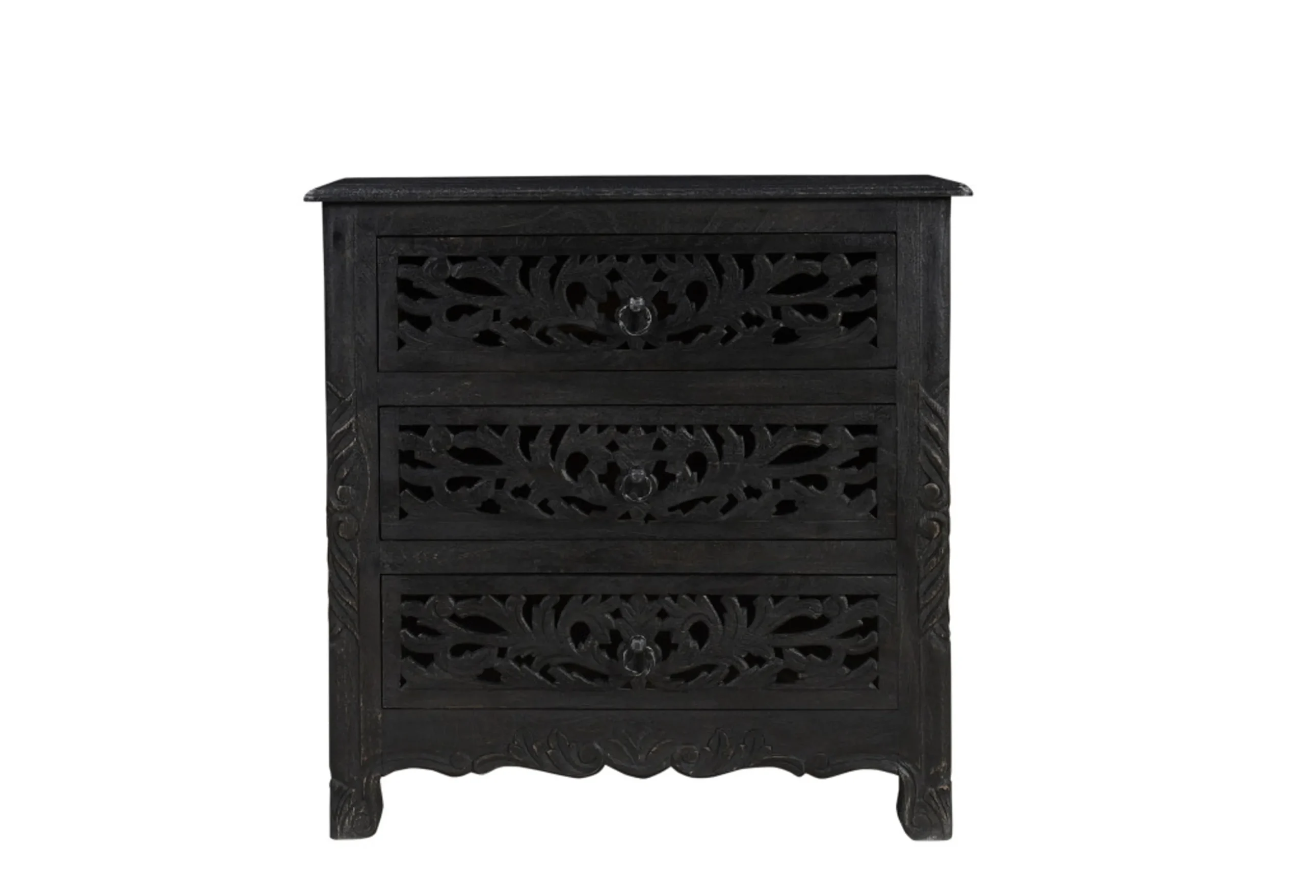 30" Black Solid Wood Distressed Three Drawer Nightstand - Image 2