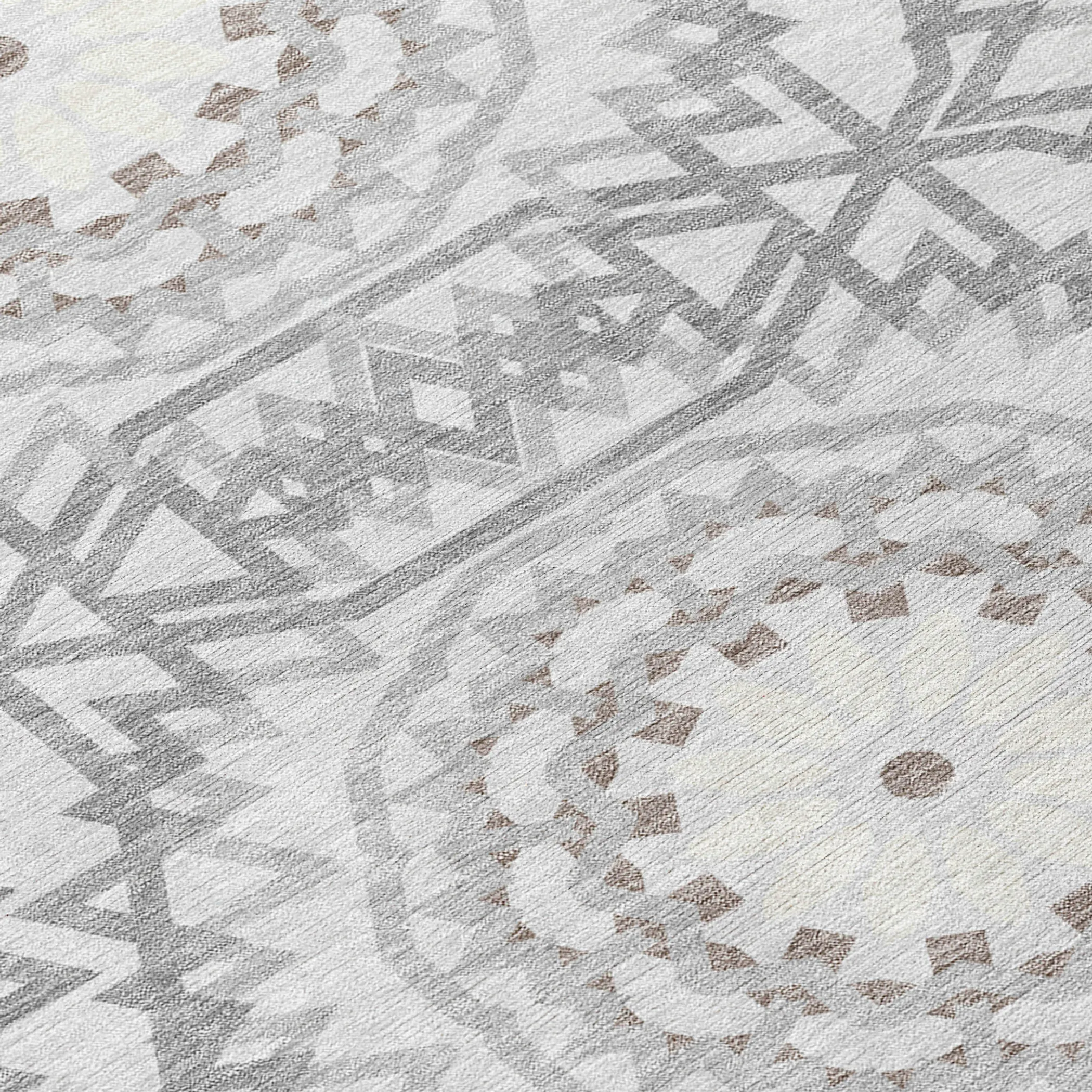 10' X 14' Silver Ivory And Gray Floral Medallion Washable Indoor Outdoor Area Rug - Image 5