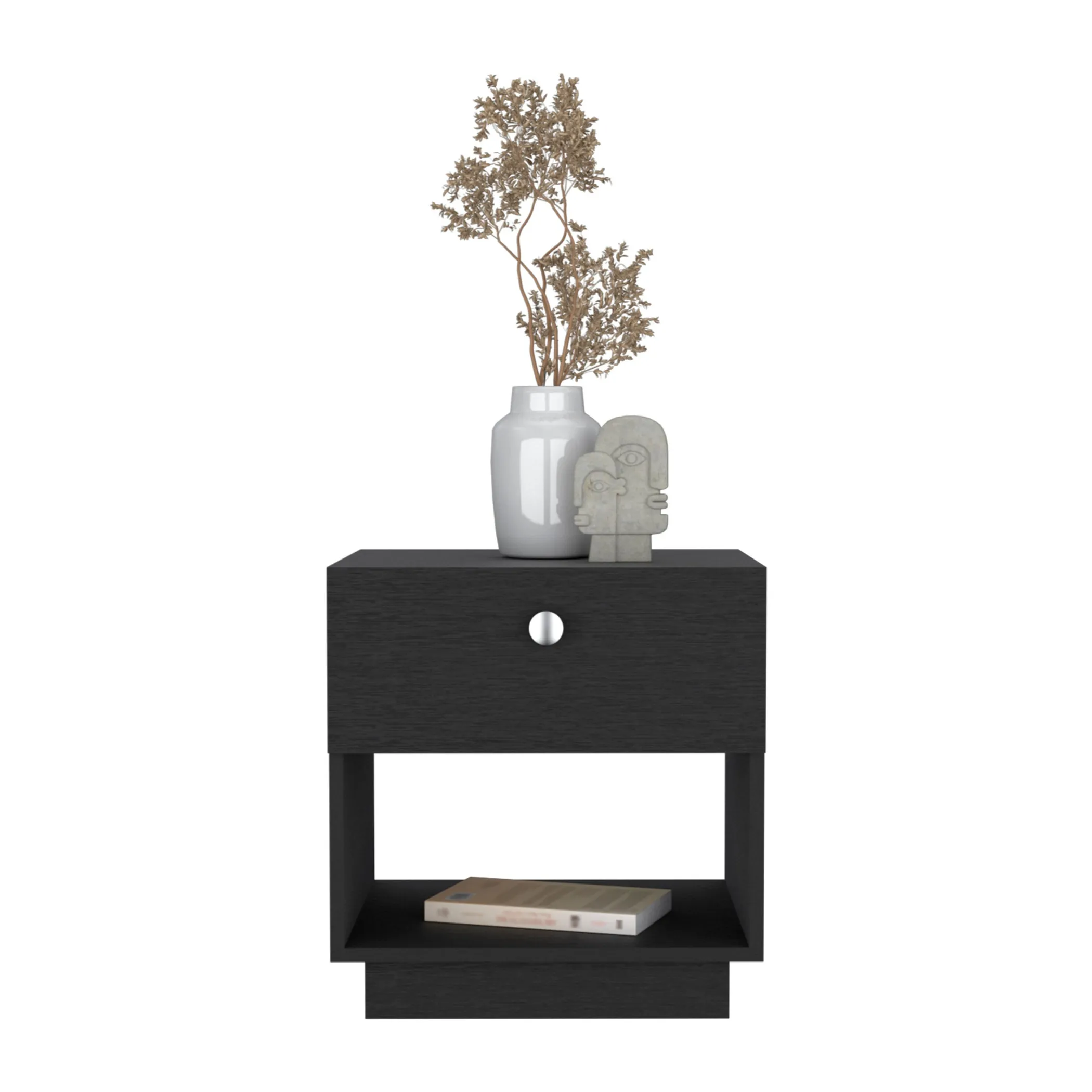 20" Black One Drawer Faux Wood Nightstand - Image 3
