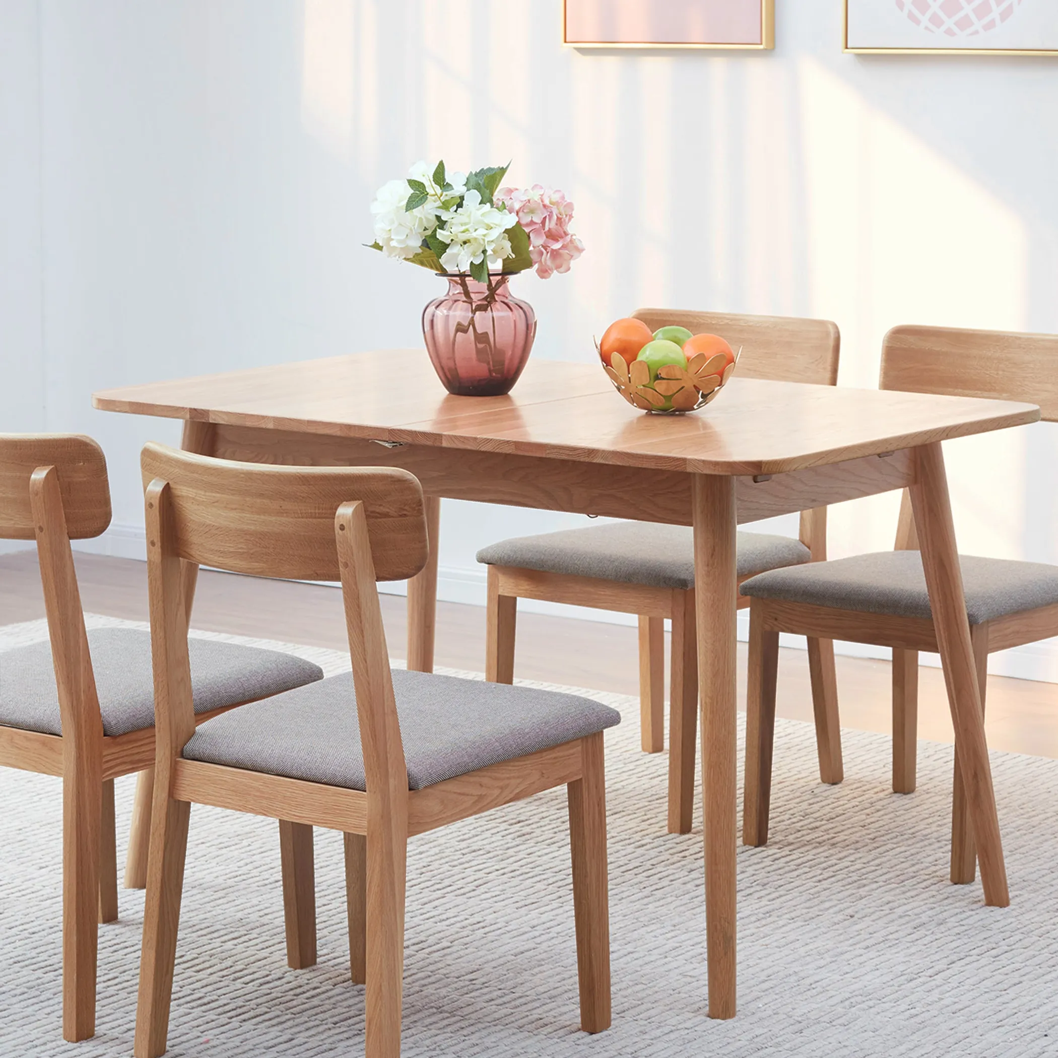 Natural Solid Oak Round Corner Dining Table - Image 2