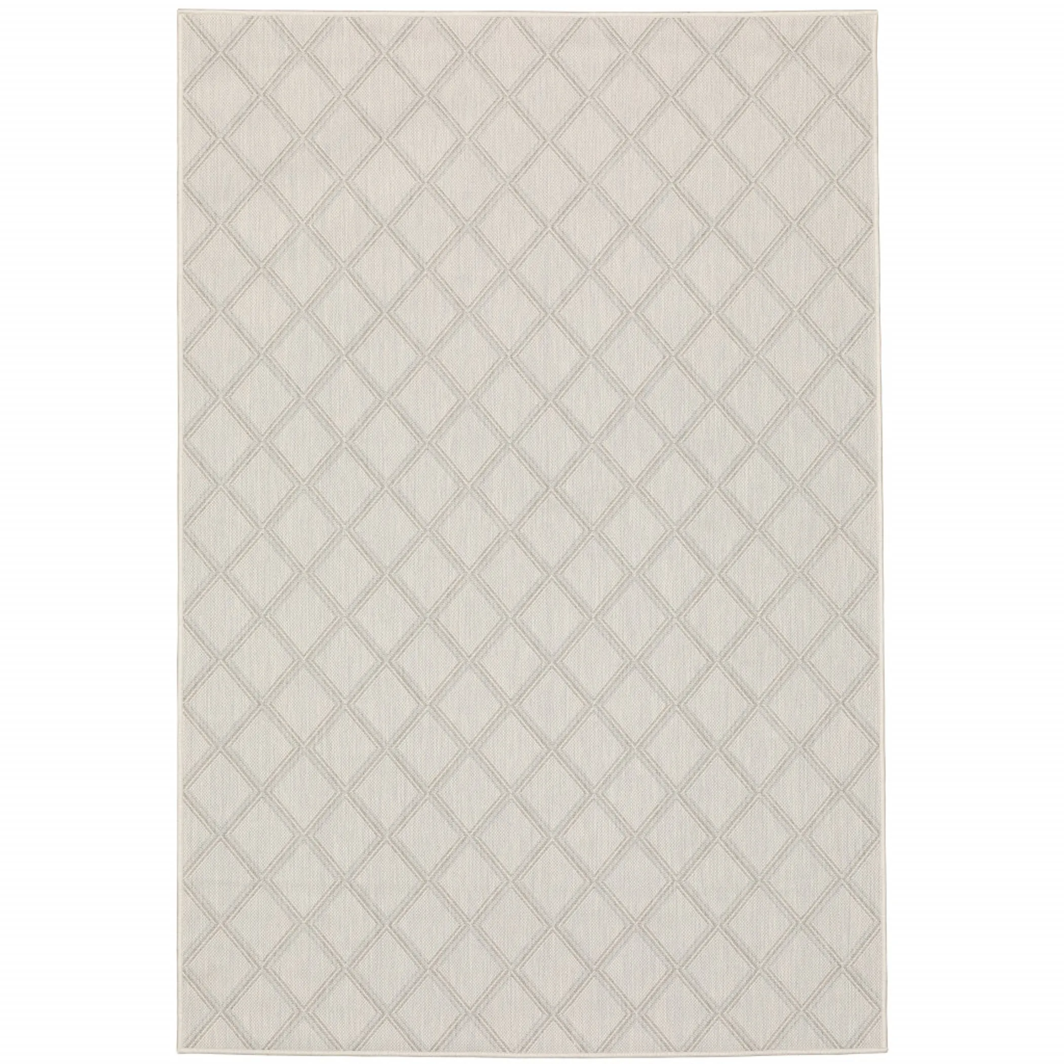 7' X 9' Gray and Ivory Geometric Stain Resistant Indoor Outdoor Area Rug