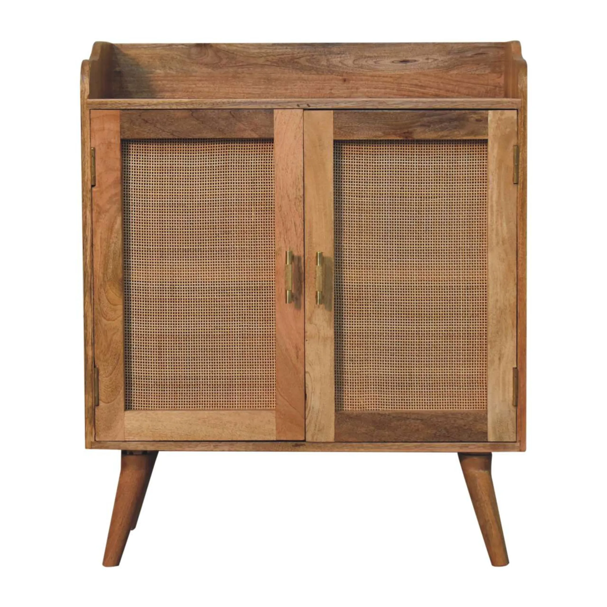 Distressed Solid Wood Inlaid Rattan Accent Cabinet With Two Doors - Image 4