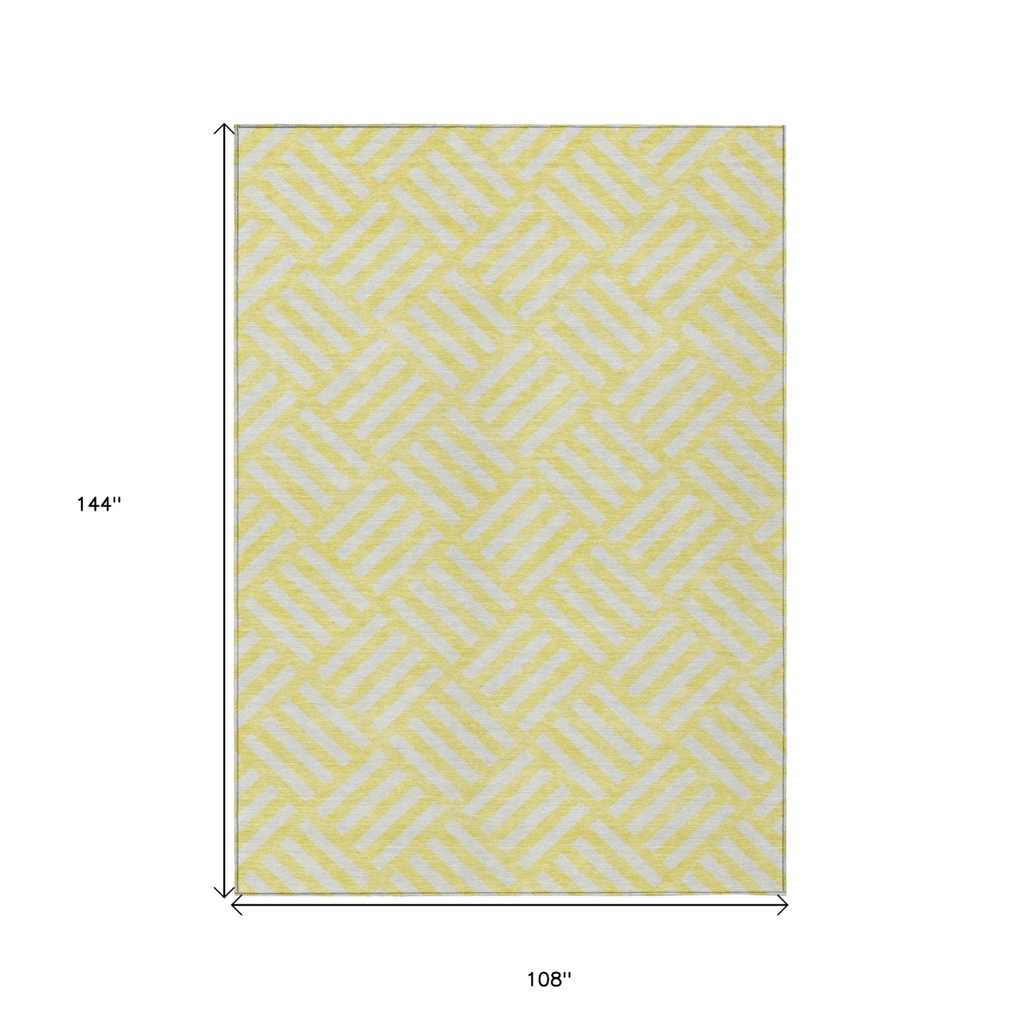 9' X 12' Yellow And Ivory Geometric Washable Indoor Outdoor Area Rug - Image 3