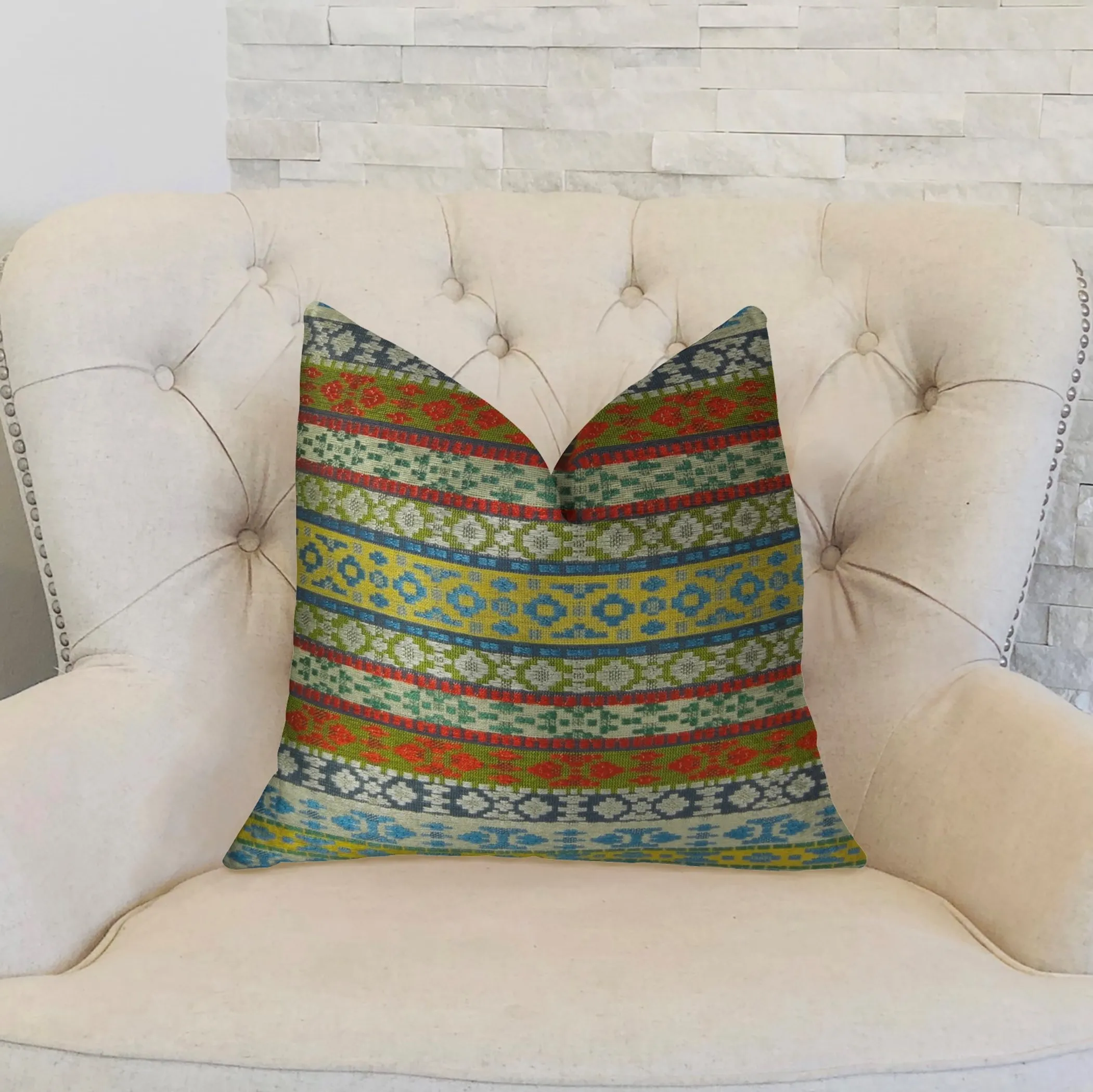 Plutus Flower Child White Blue and Red Handmade Luxury Pillow - Image 2