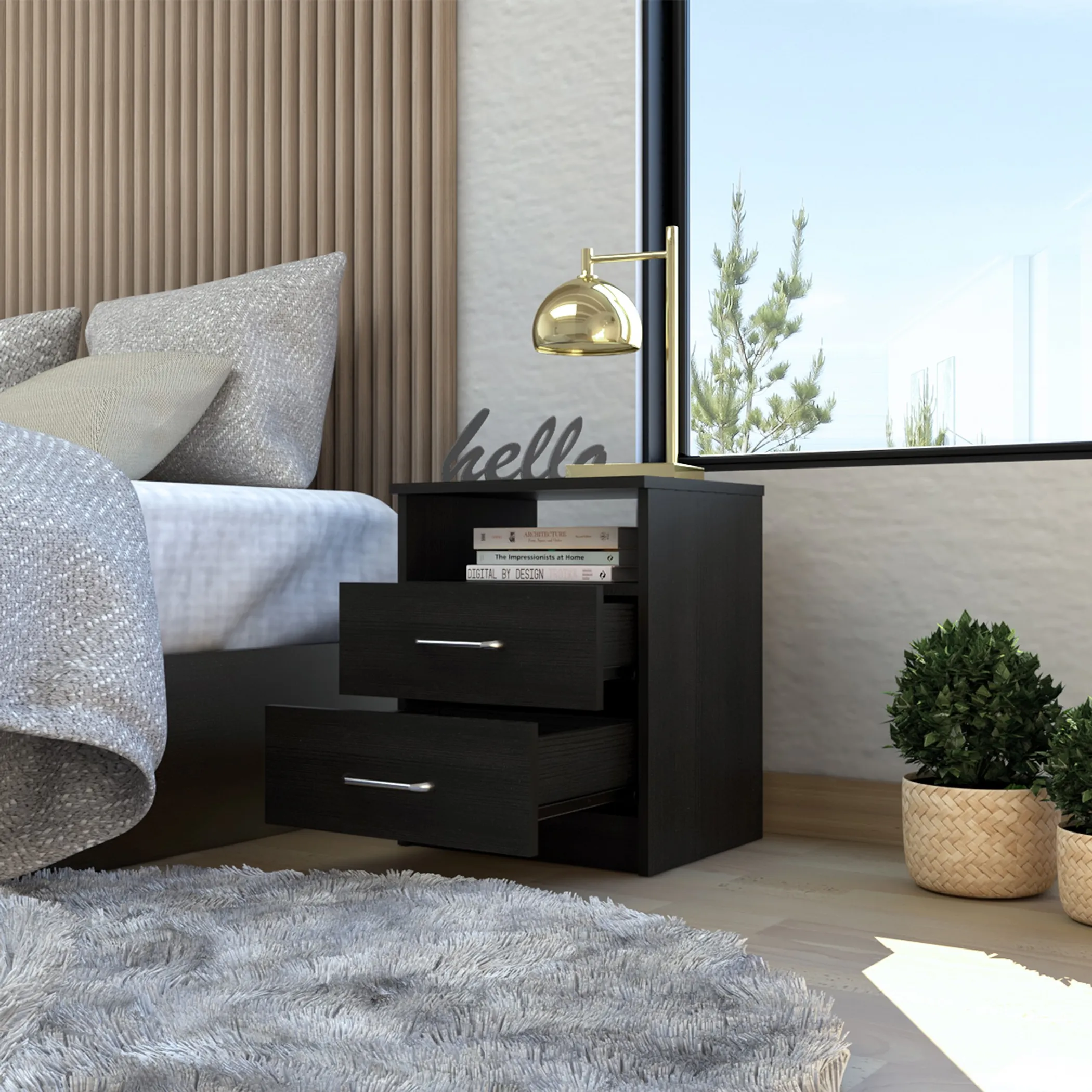 Brown Open Compartment Two Drawer Nightstand - Image 5