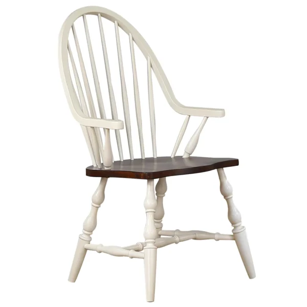 Sunset Trading Andrews Windsor Spindleback Dining Chair with Arms | Fully Assembled Kitchen Armchair| Modern Farmhouse Minimalist Country Cottage | D.