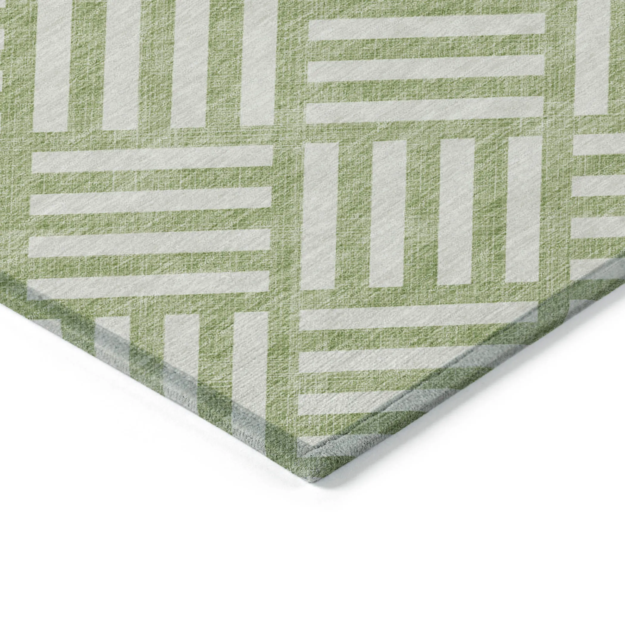 10' X 14' Artichoke Green And Ivory Geometric Washable Indoor Outdoor Area Rug - Image 4