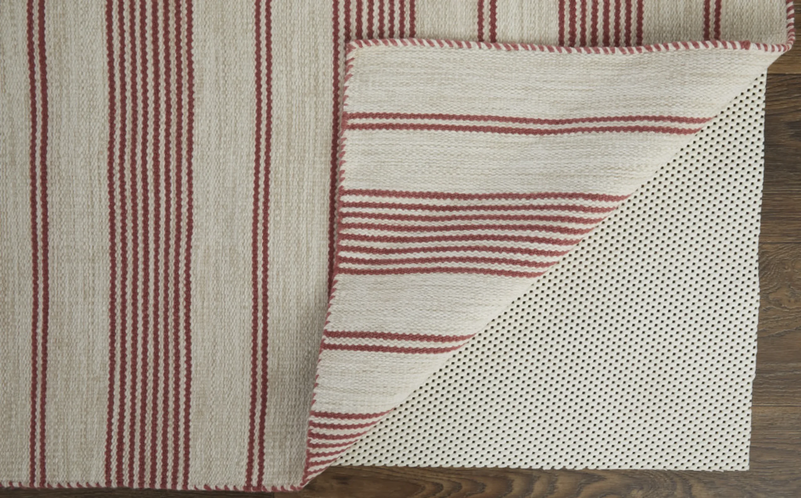 10' X 14' Red And Ivory Striped Dhurrie Hand Woven Stain Resistant Area Rug - Image 4