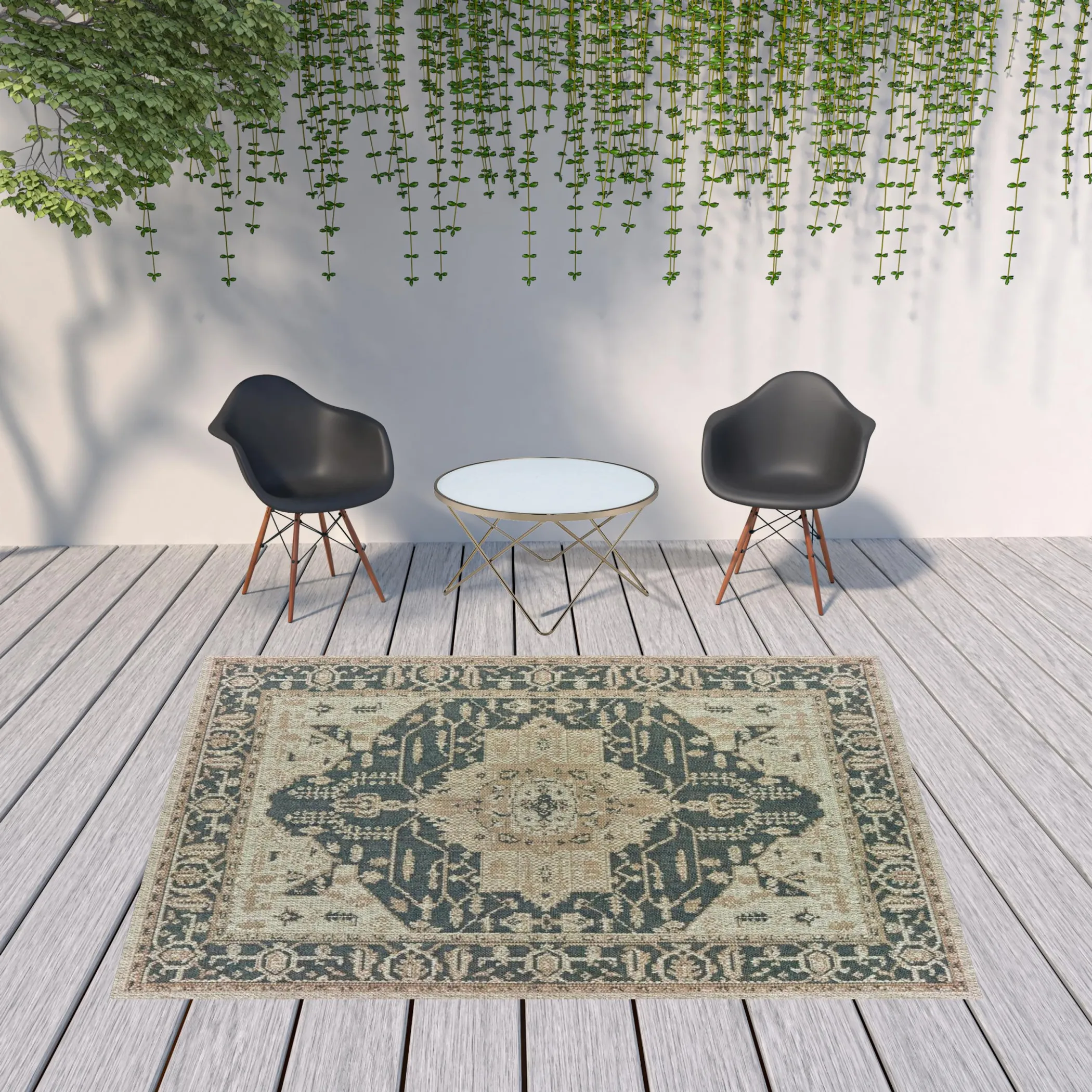8' X 10' Gray Oriental Stain Resistant Indoor Outdoor Area Rug - Image 2