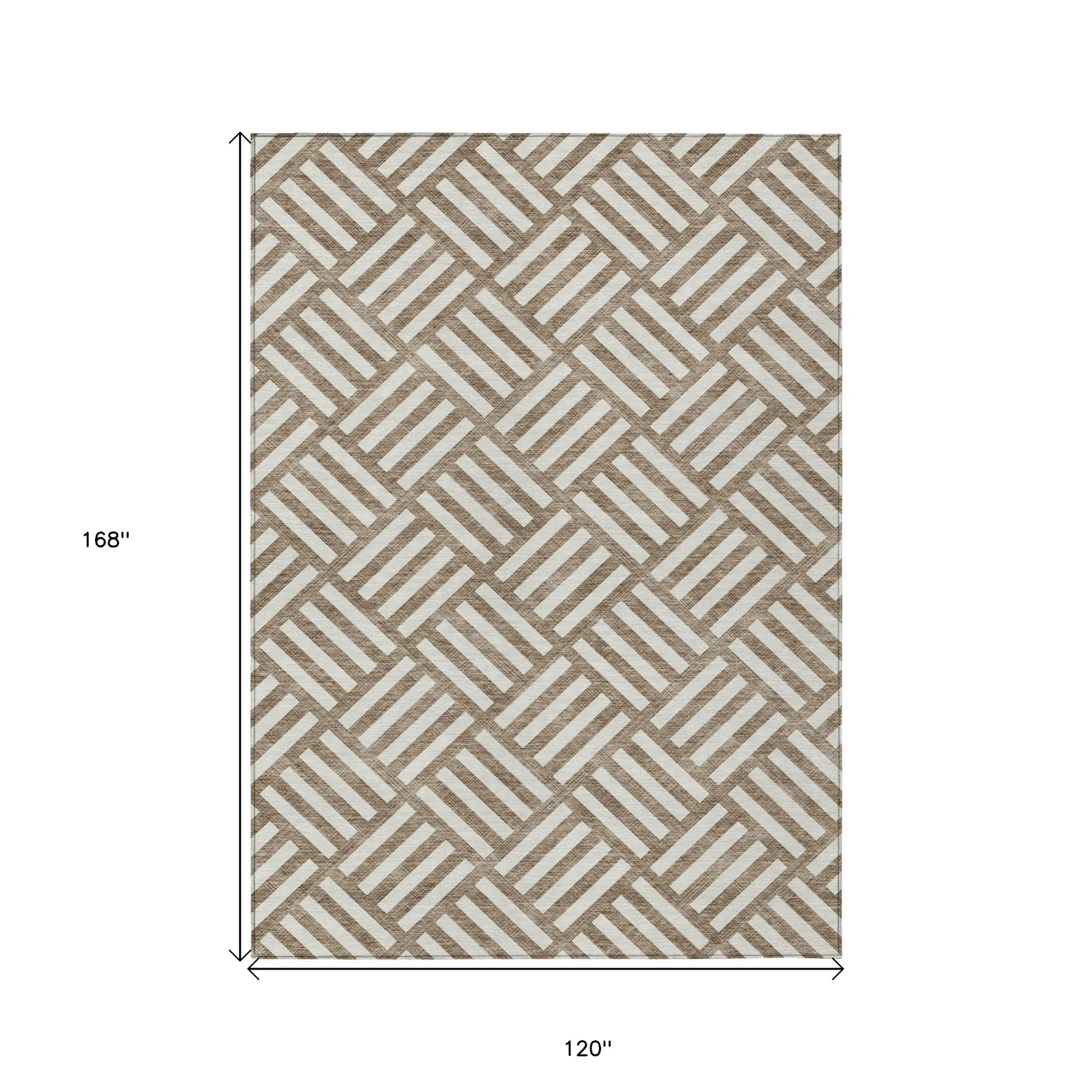 10' X 14' Brown And Ivory Geometric Washable Indoor Outdoor Area Rug - Image 3
