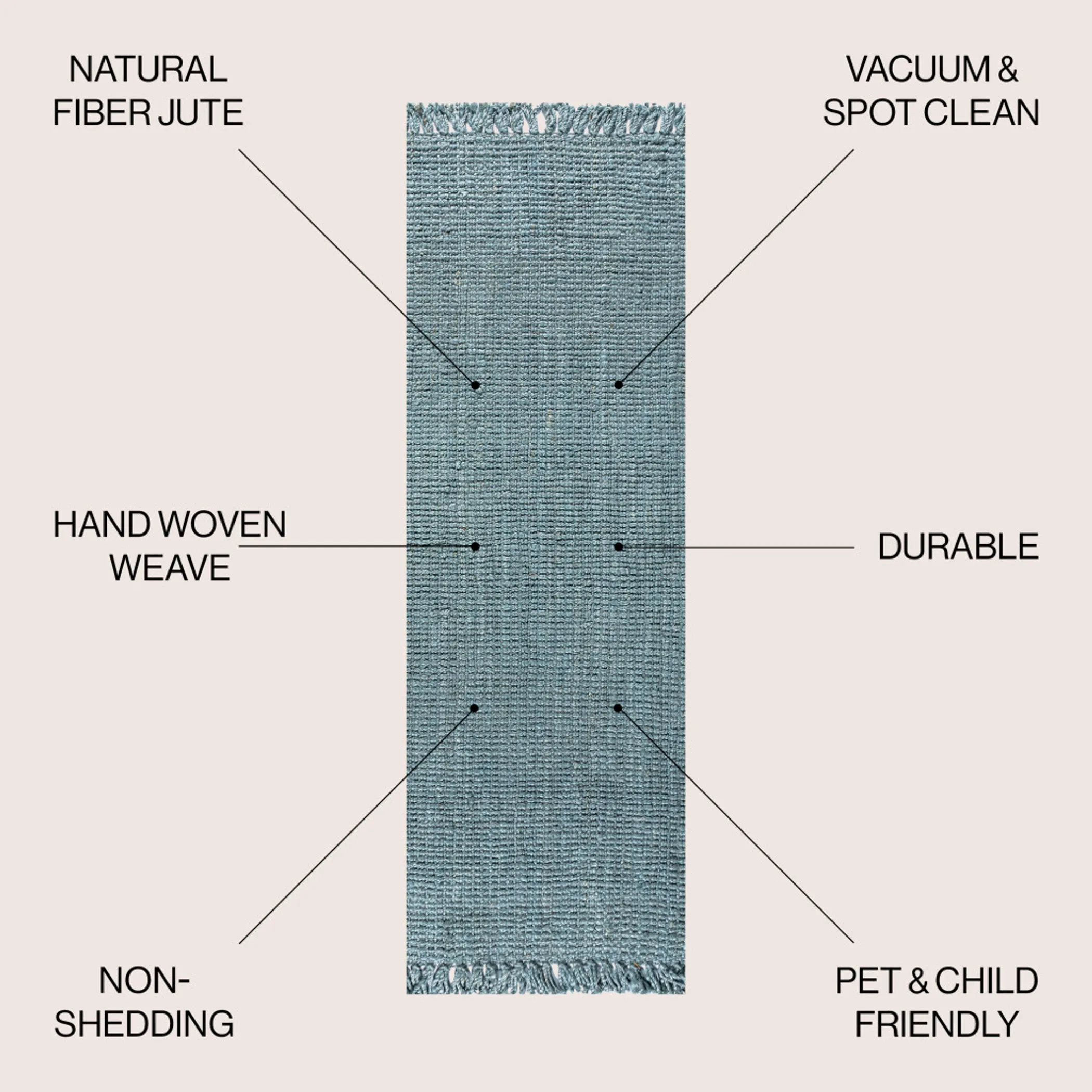 18' Light Blue Jute Handmade Runner Rug With Fringe - Image 6