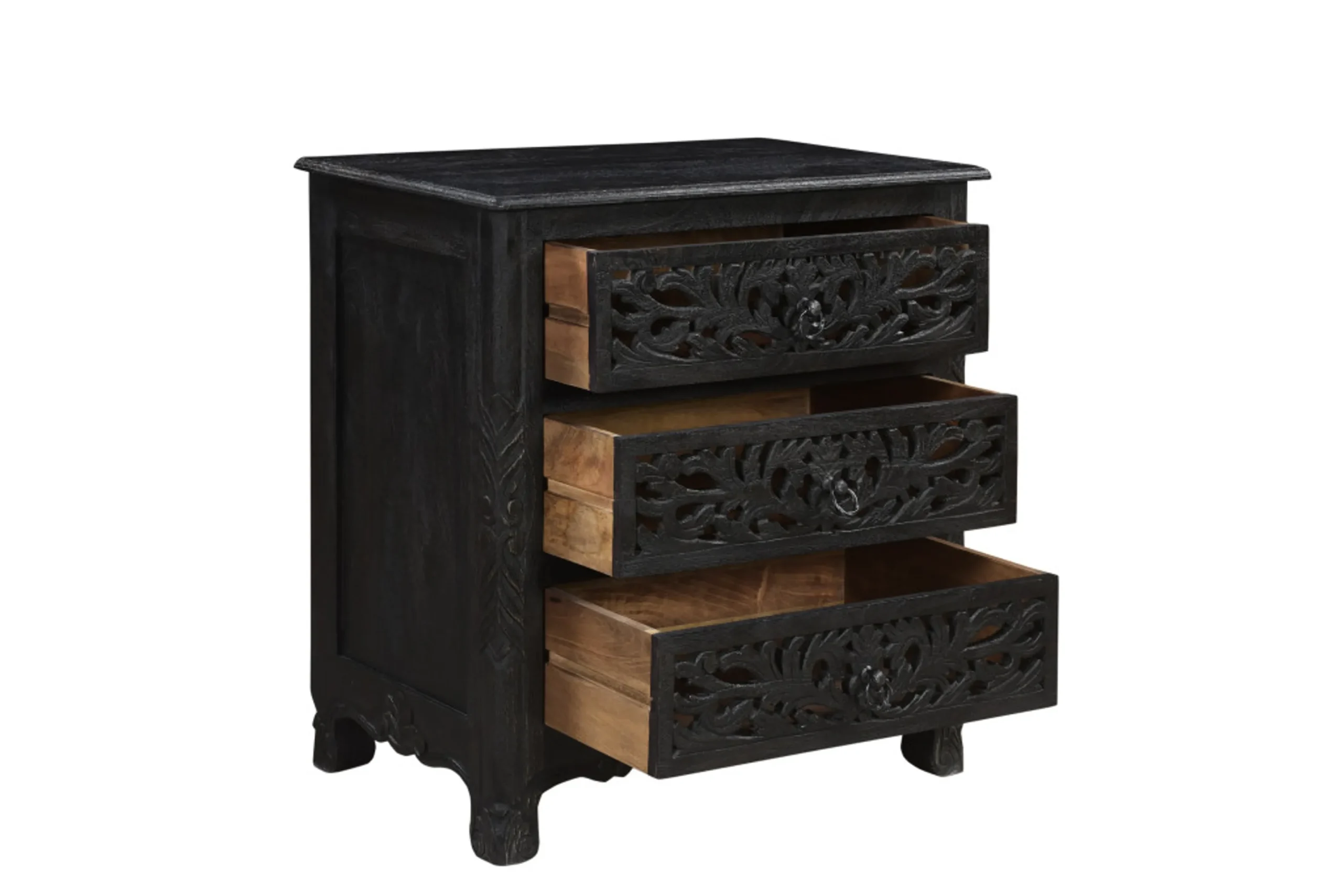 30" Black Solid Wood Distressed Three Drawer Nightstand - Image 3