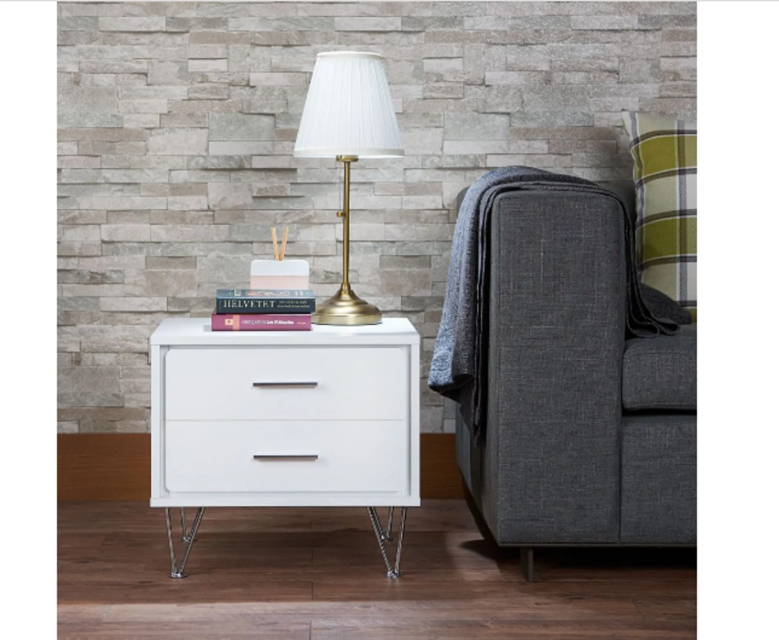 20" White Nightstand With Manufactured Wood Top - Image 6