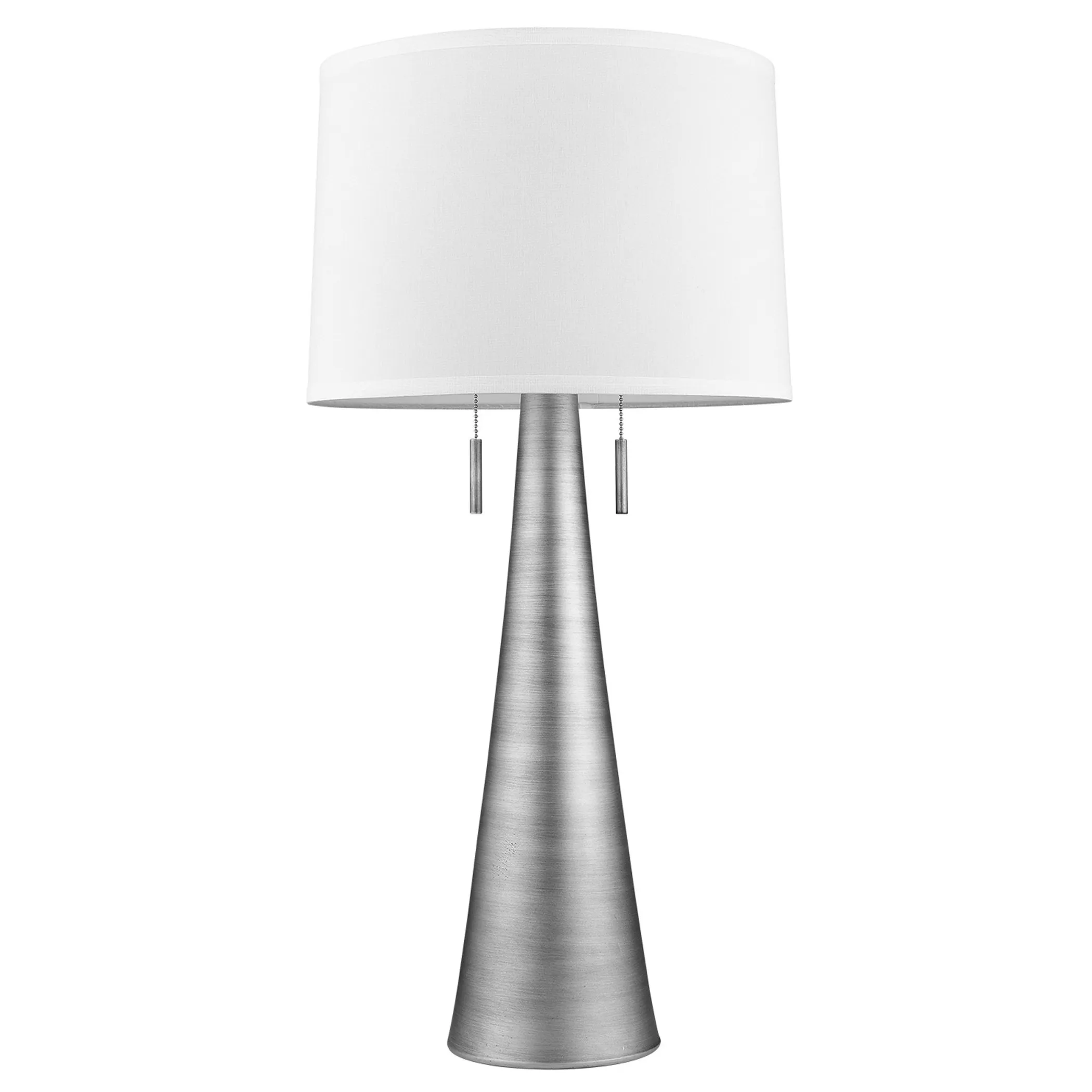 34" Silver Metal Two Light Table Lamp With White Empire Shade - Image 4