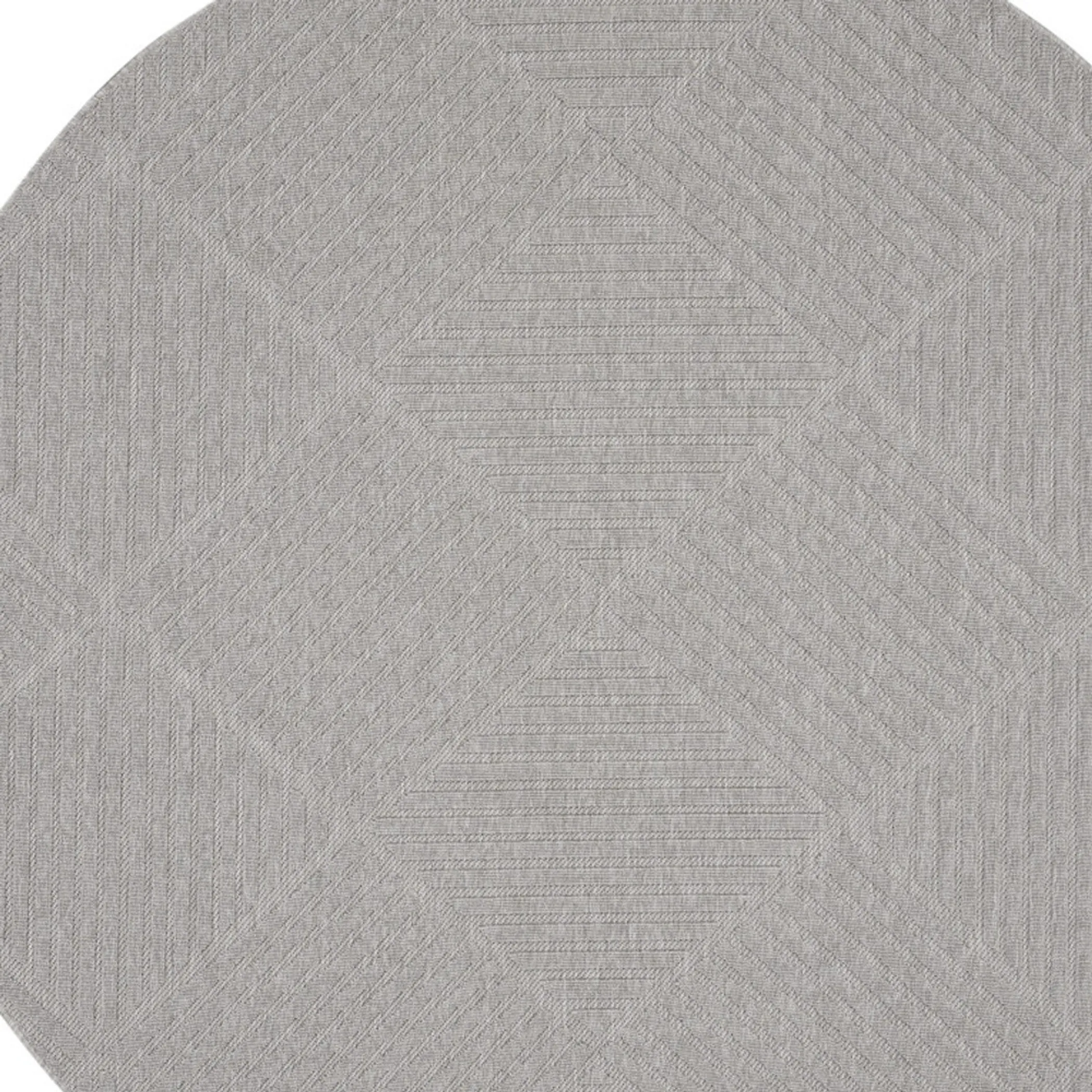 8' Light Gray And Gray Round Geometric Indoor Outdoor Area Rug - Image 3