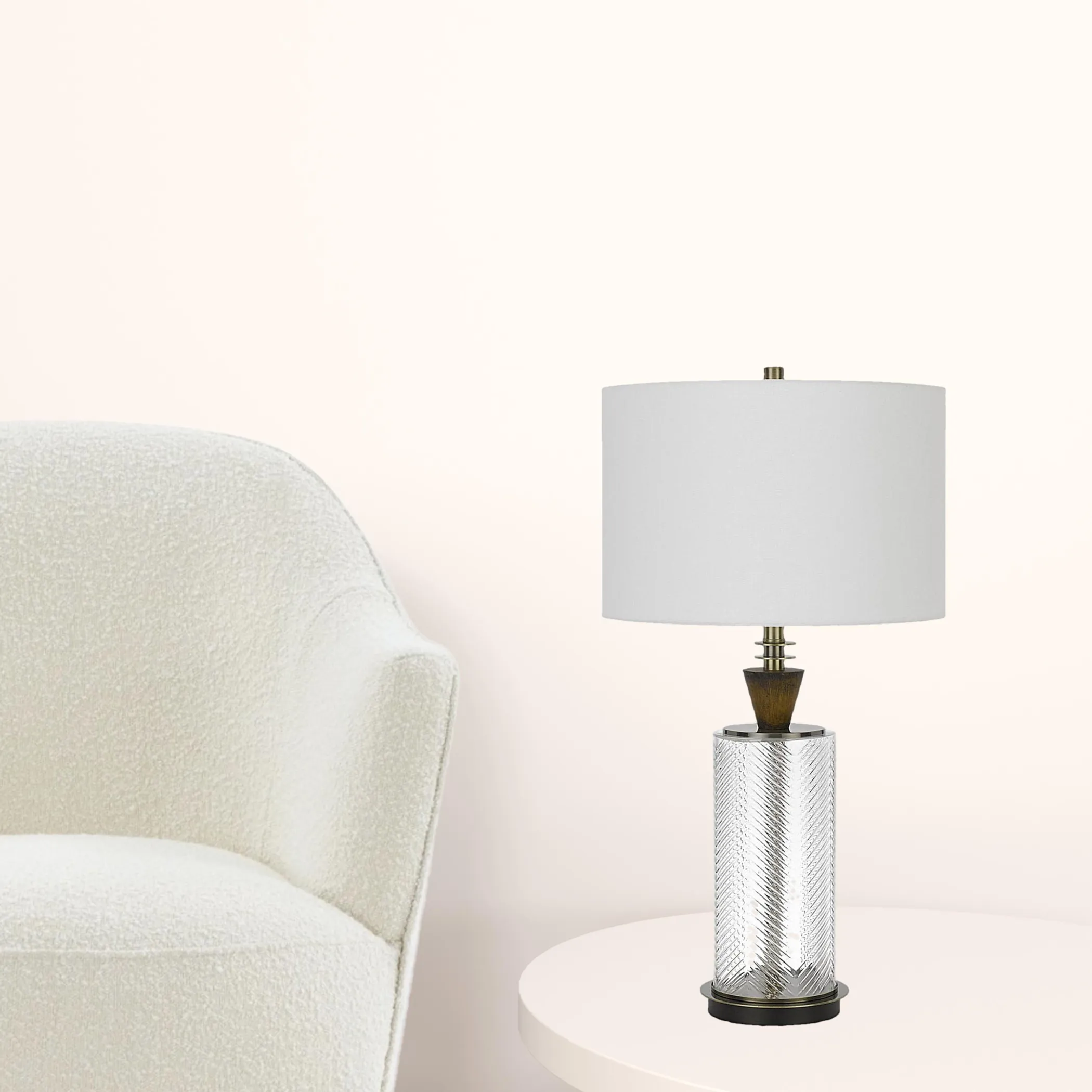 30" Clear Metal Table Lamp With White Empire Shade - Image 3