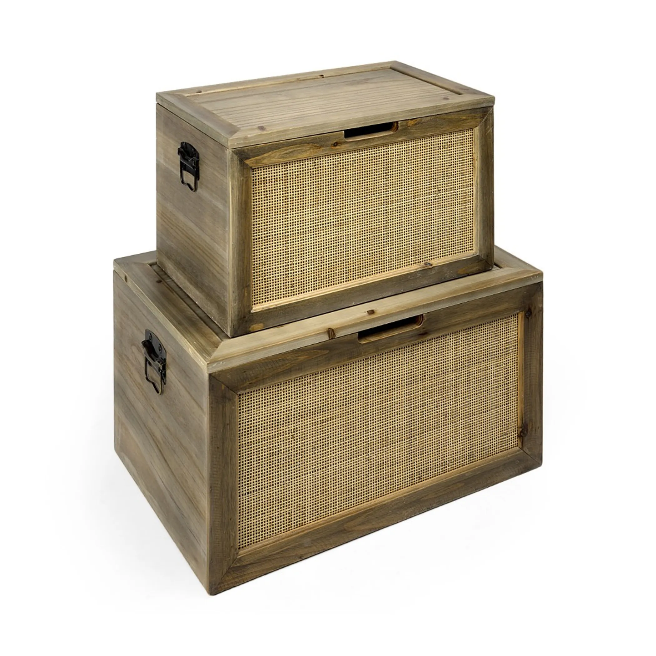 Set Of Two Brown and Natural Wood And Cane Storage Boxes - Image 6