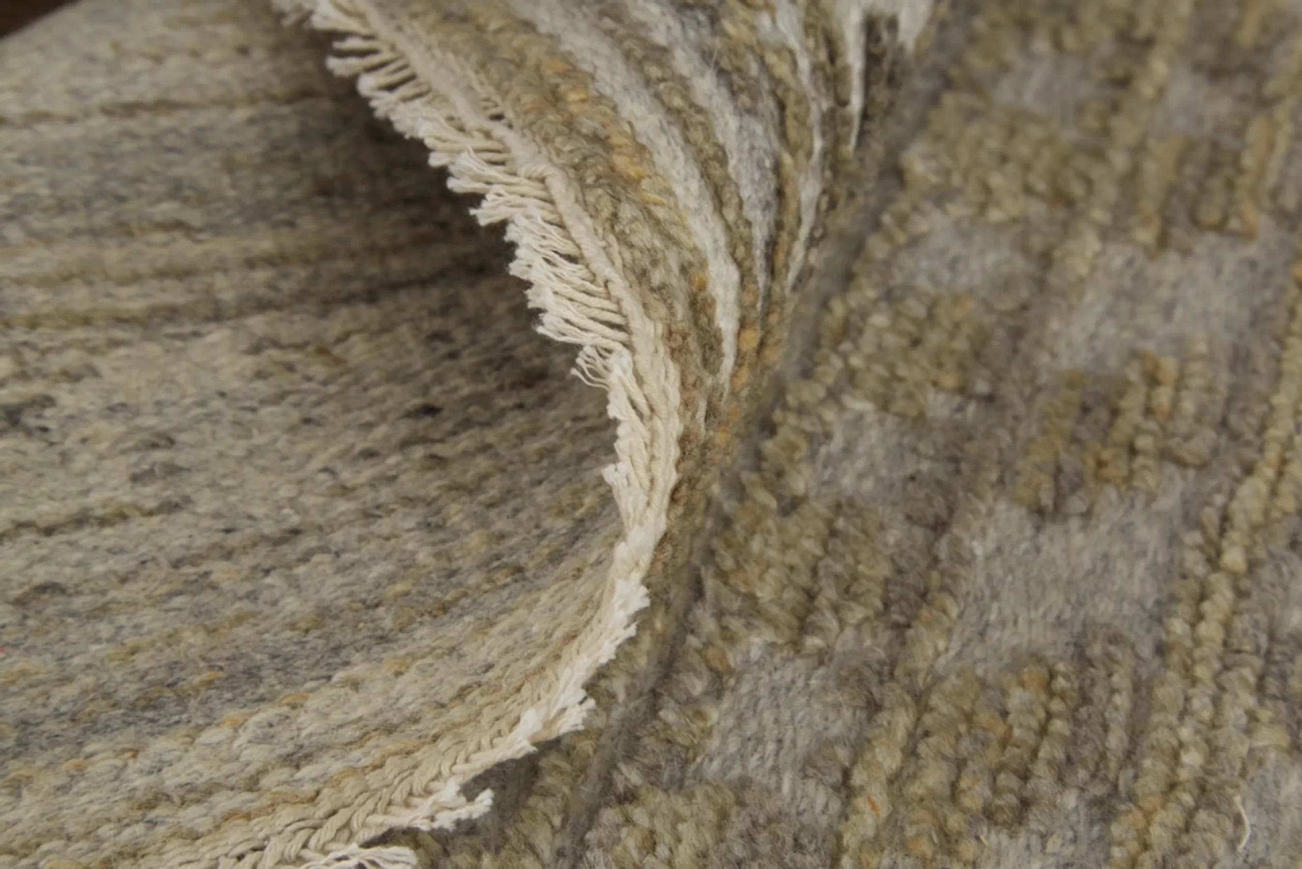 6' X 9' Gold and Tan Geometric Hand Knotted Worn Faded Area Rug - Image 4