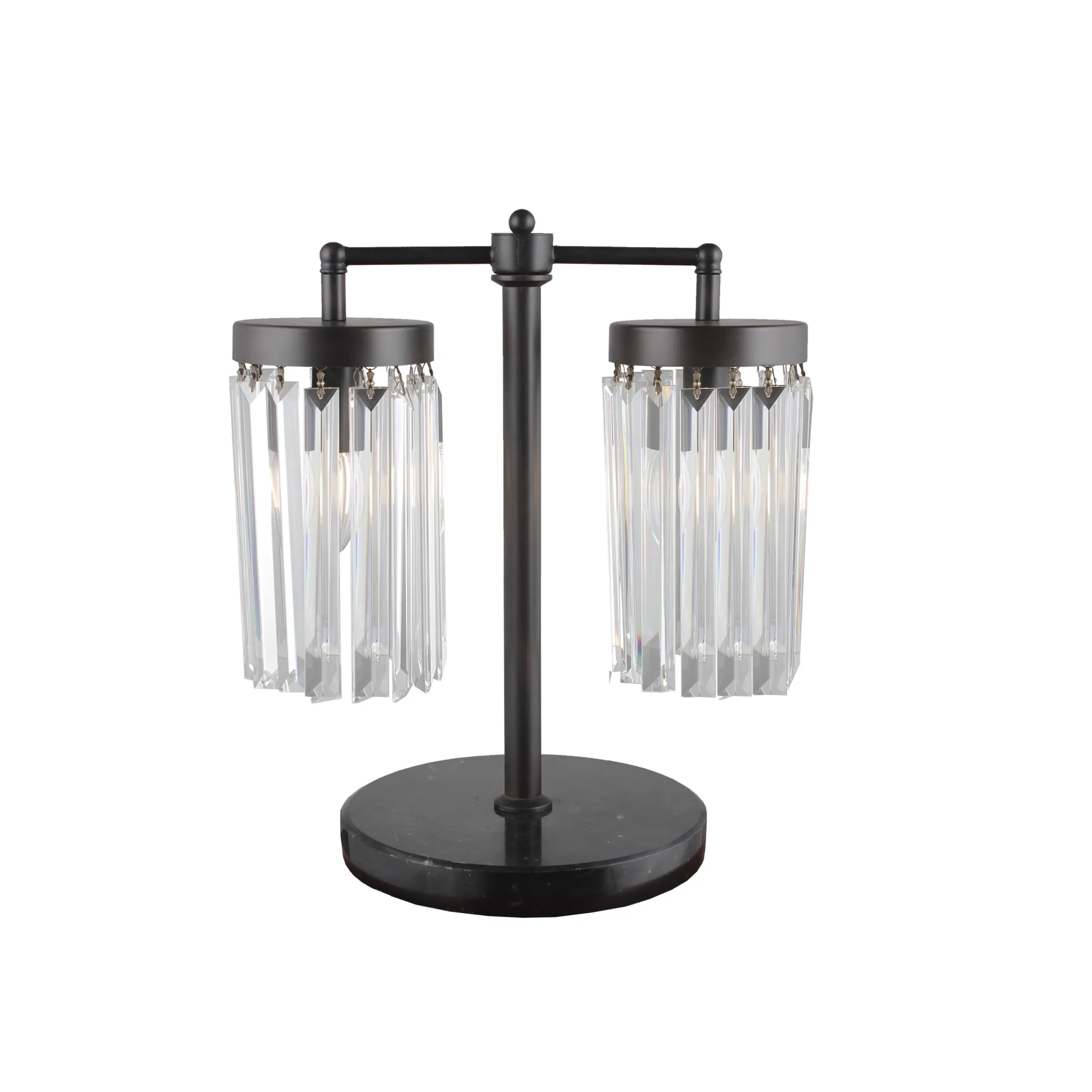 18" Black Iron Two Light Cylinder Bedside Table Lamp With Clear Cylinder Shade - Image 3