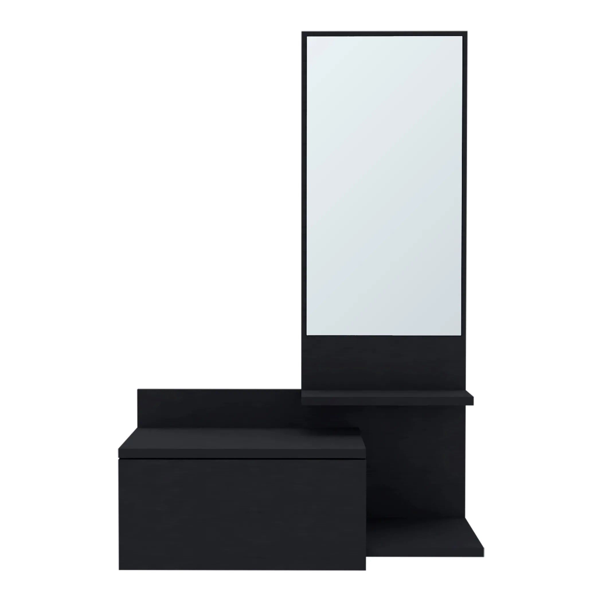 36" Black Wood Wall Mounted Accent Cabinet With Drawer And Mirror - Image 2