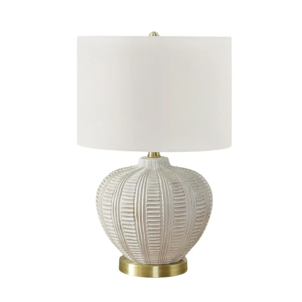 21" Gold and White Urn Table Lamp With Ivory Drum Shade
