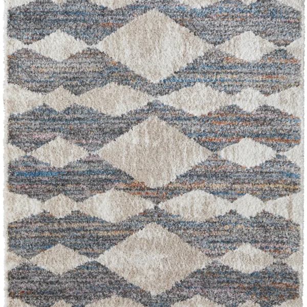 5' X 8' Tan Ivory And Blue Chevron Power Loom Stain Resistant Area Rug