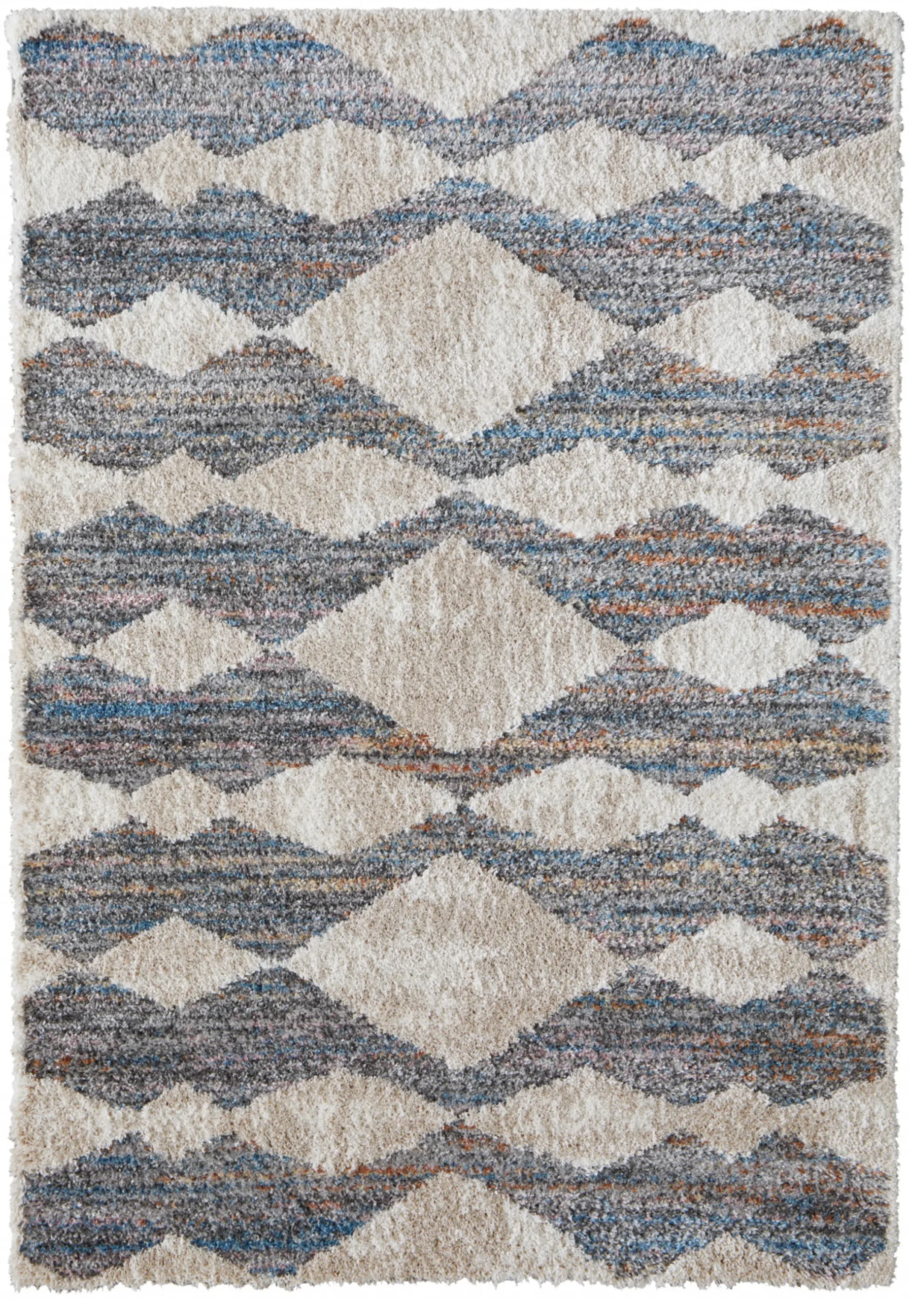 5' X 8' Tan Ivory And Blue Chevron Power Loom Stain Resistant Area Rug