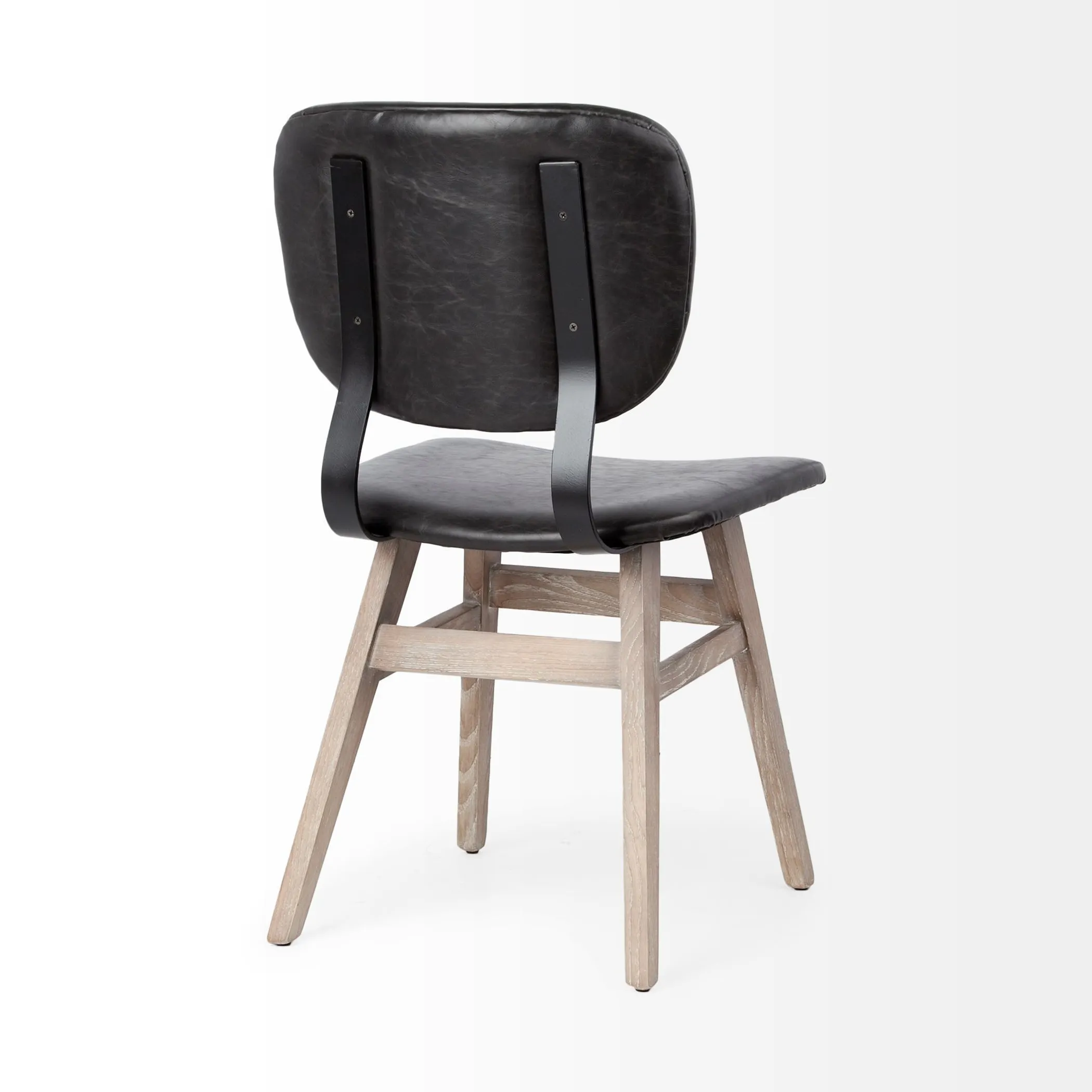 Set Of Two Black And Brown Upholstered Faux leather Open Back Side Chairs - Image 5