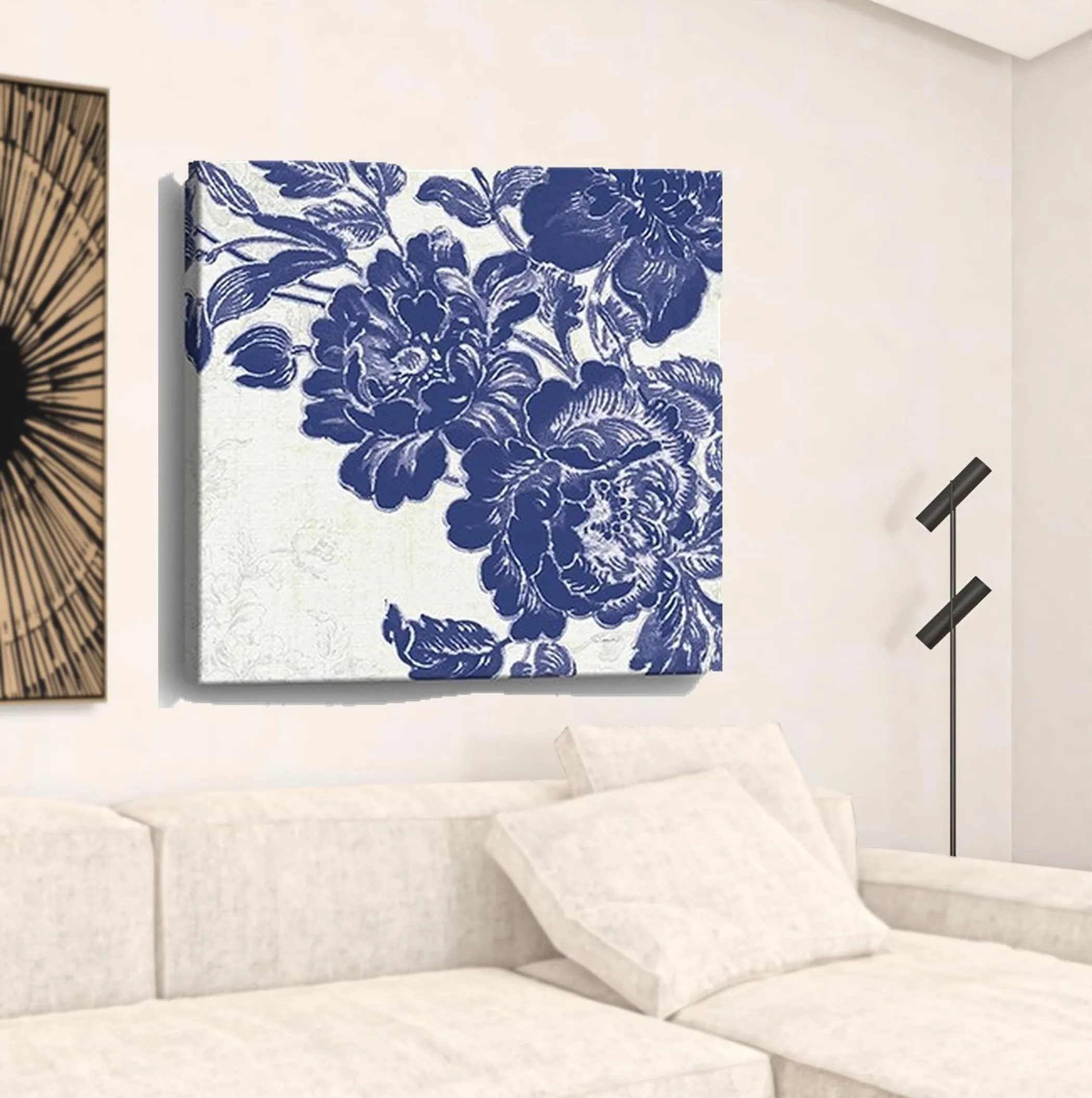 Blue Toile Rose Unframed Print Wall Art - Image 5