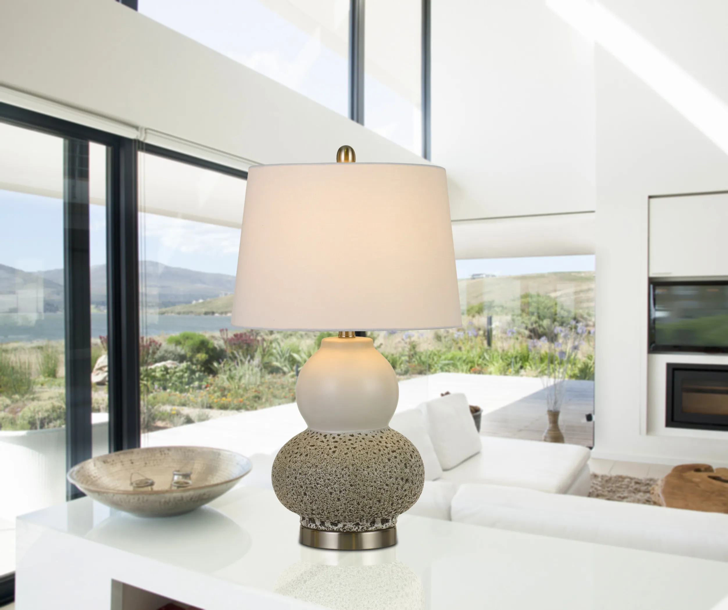 Set Of Two 24" Silver Metal Two Light Desk Table Lamps With White Globe Shade - Image 6