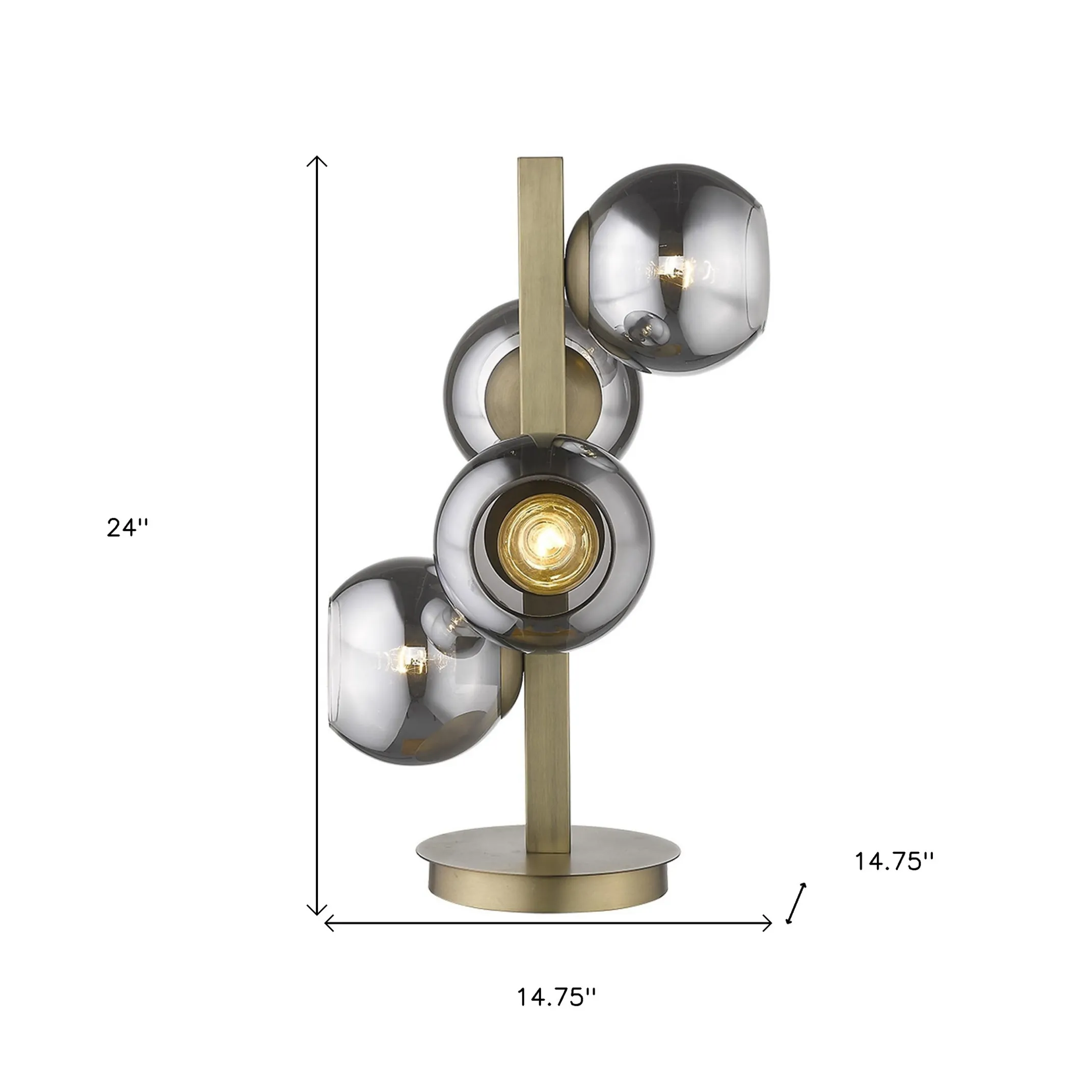 24" Brass Metal Four Light Novelty Table Lamp With Silver Metallic Globe Shades - Image 6